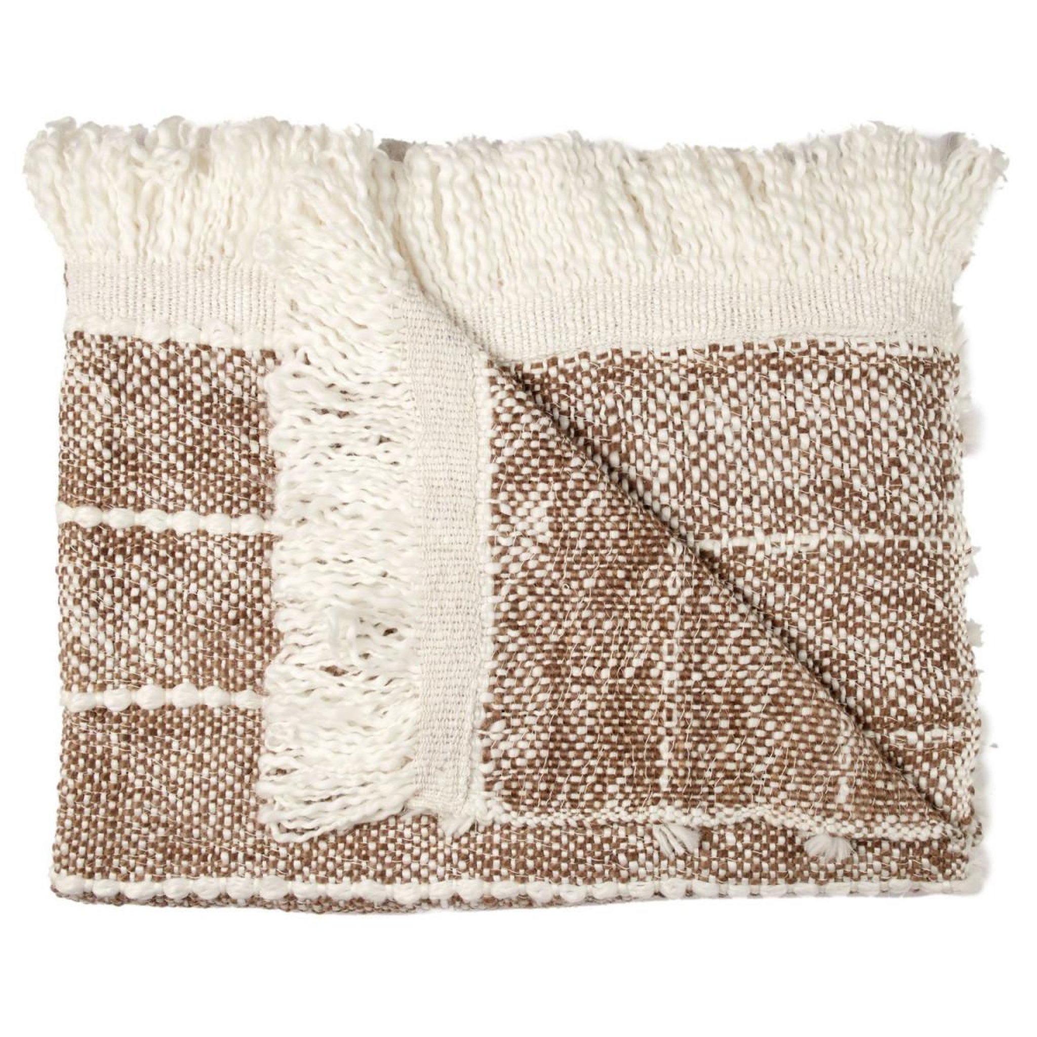 Voir la diapositive 2 : The Home Deco Factory Plaid maille tressée  franges  120x150cm taupe