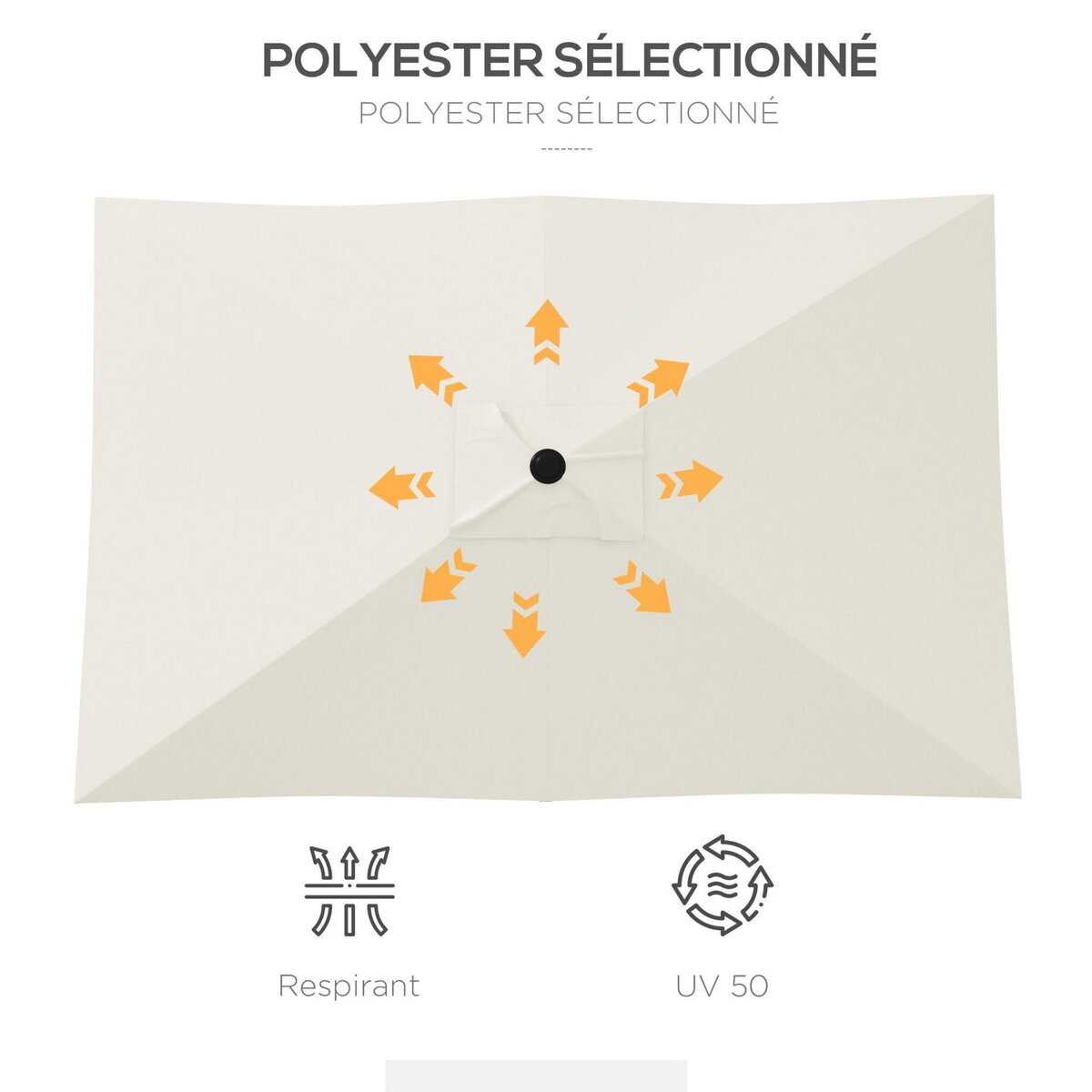 OUTSUNNY Parasol rectangulaire inclinable de jardin avec manivelle métal polyester haute densité anti UV 50+ crème