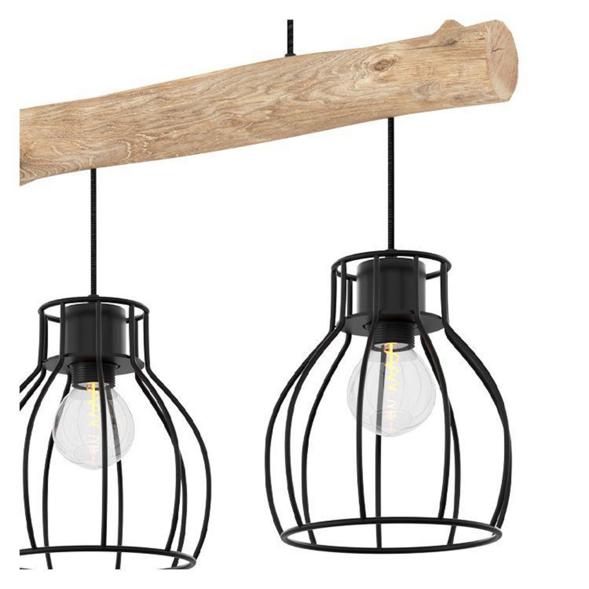 Rendez vous déco Suspension 3 lampes en bois d'eucalyptus et métal noir-Abby