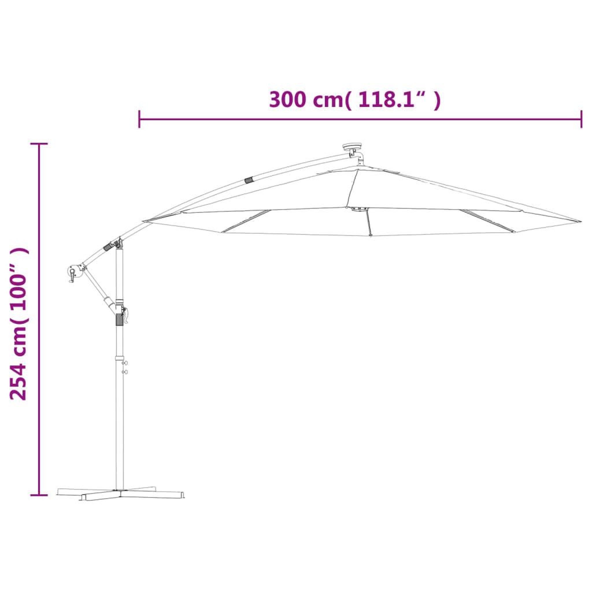 Voir la diapositive 6 : VIDAXL Parasol de jardin en porte-a-faux et lumieres LED mat en acier