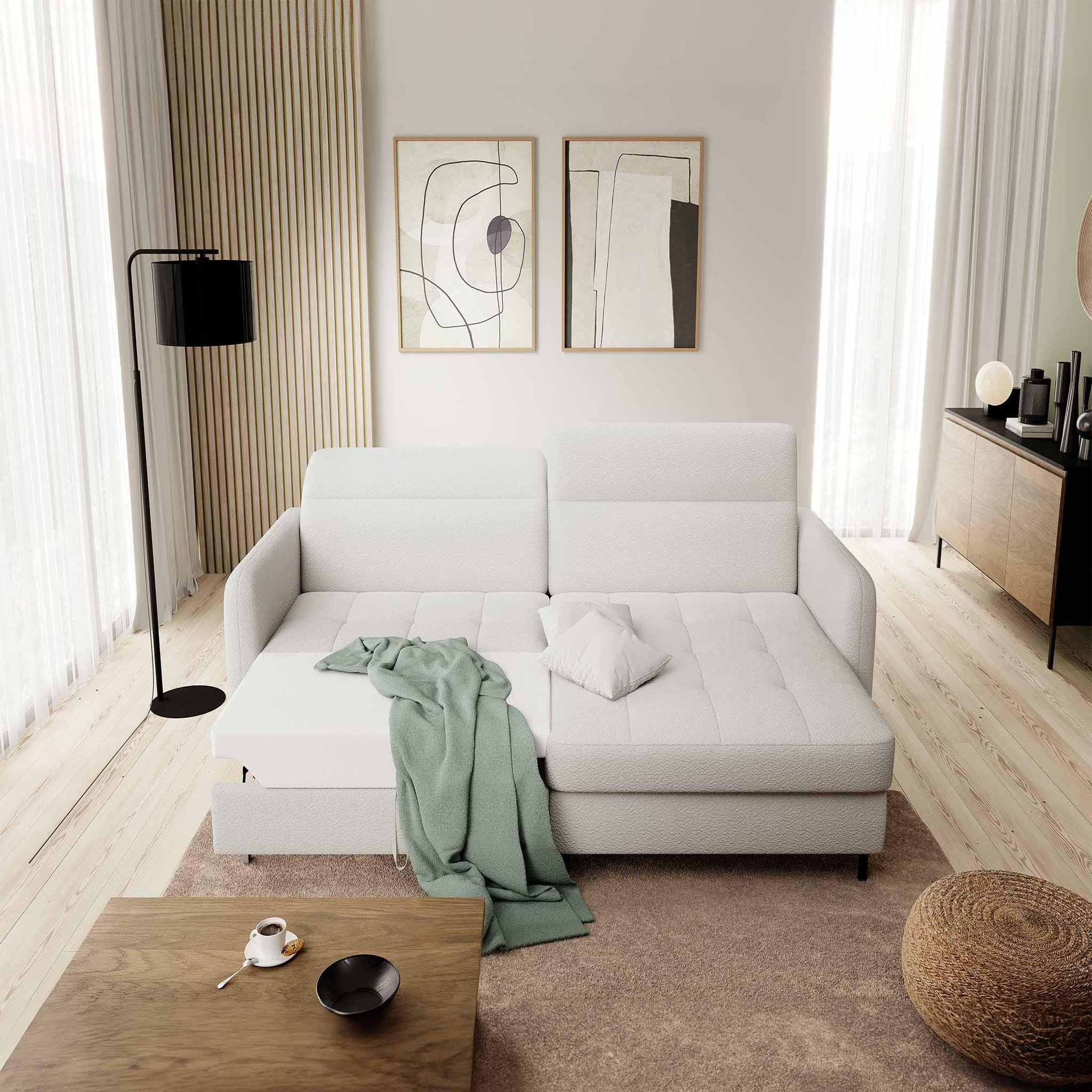 Voir la diapositive 2 : BEST MOBILIER Sagada - canapé d'angle droit 4 places - convertible avec coffre et têtières - en tissu bouclette