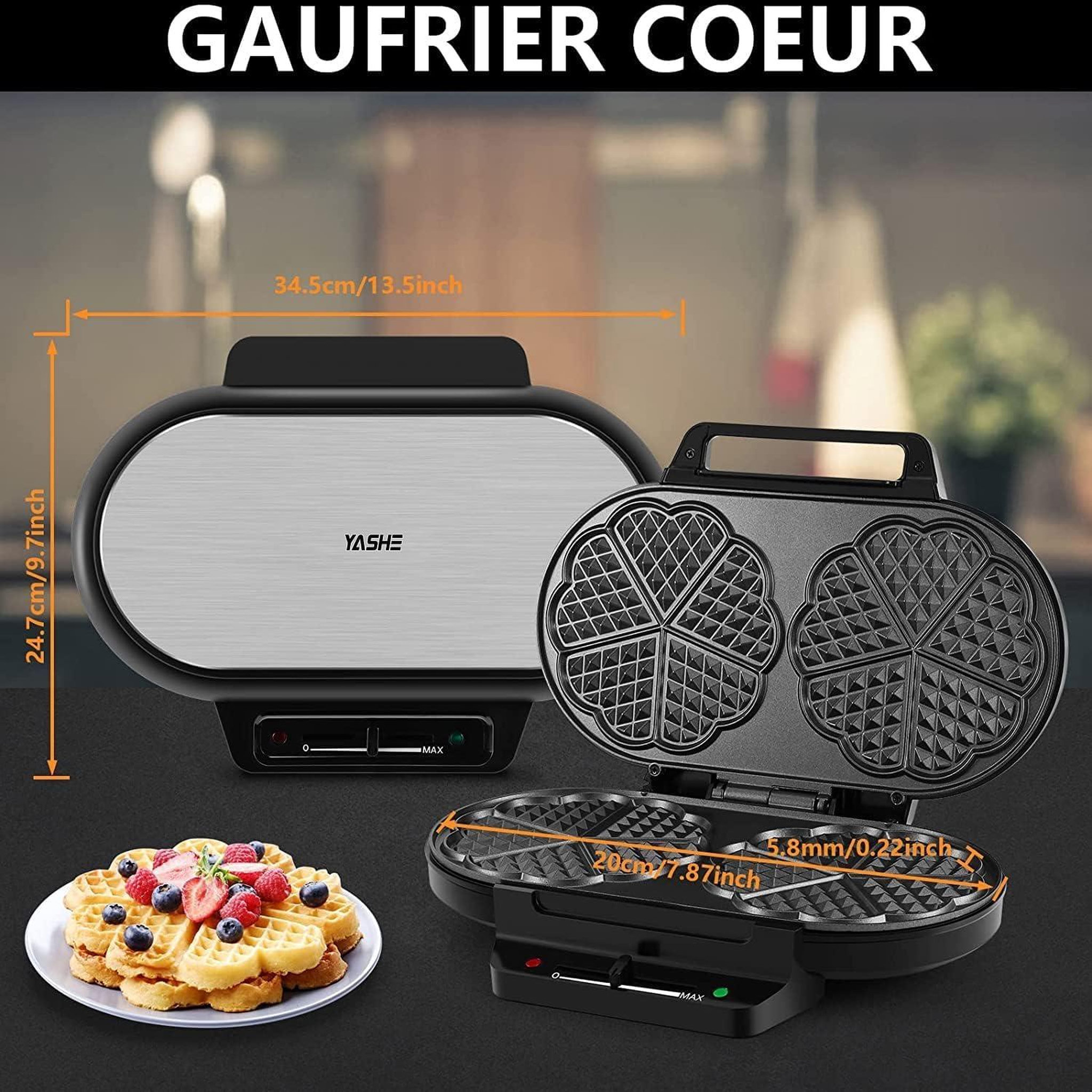 Voir la diapositive 6 : YASHE Gaufrier double, 10 gaufres cœur, 1200 W