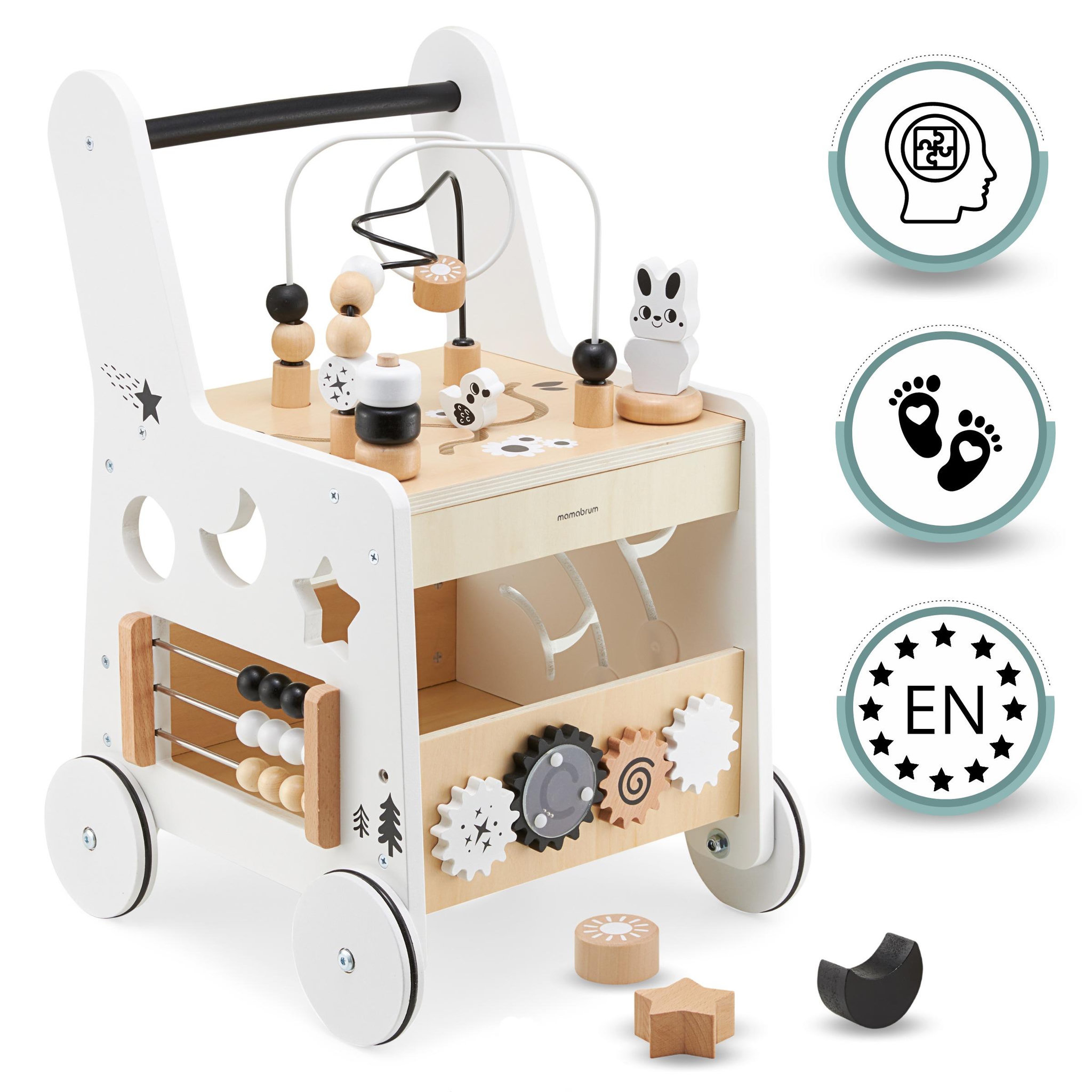 Voir la diapositive 3 : MAMABRUM Poussette Déambulateur en Bois 6-en-1 avec Table Éducative et Jeux d'Éveil