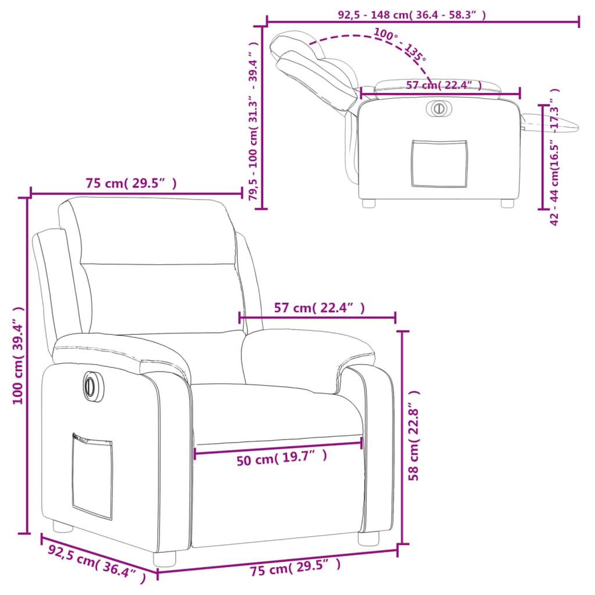 Voir la diapositive 6 : VIDAXL Fauteuil inclinable electrique Creme Tissu