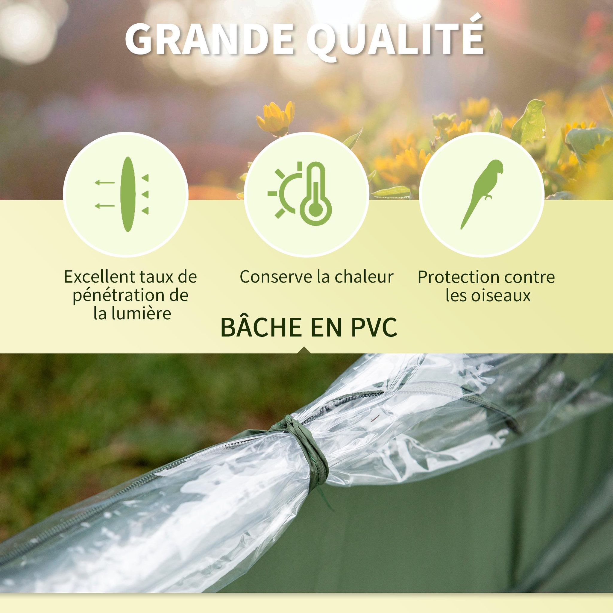 Voir la diapositive 6 : OUTSUNNY Serre pop-up - serre de jardin pop-up - 4 portes zippées enroulables - dim. 2,5L x 1,25l x 1,35H m - sac transport inclus - PVC vert