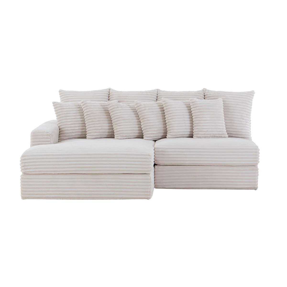 CONCEPT USINE Canapé d'angle 2-3 places assise profonde en velours côtelé beige CARDIFF