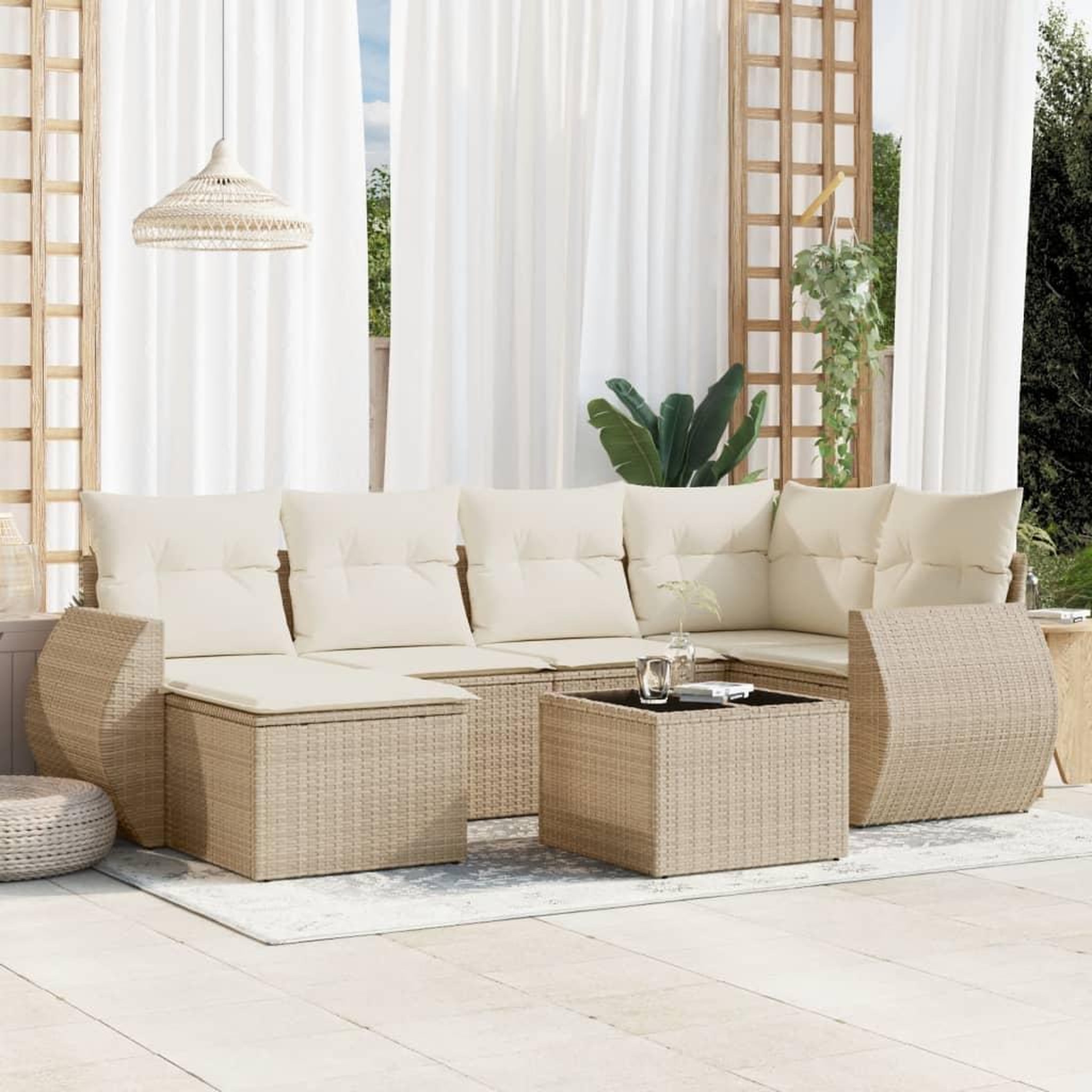 VIDAXL Salon de jardin avec coussins 7 pcs beige resine tressee
