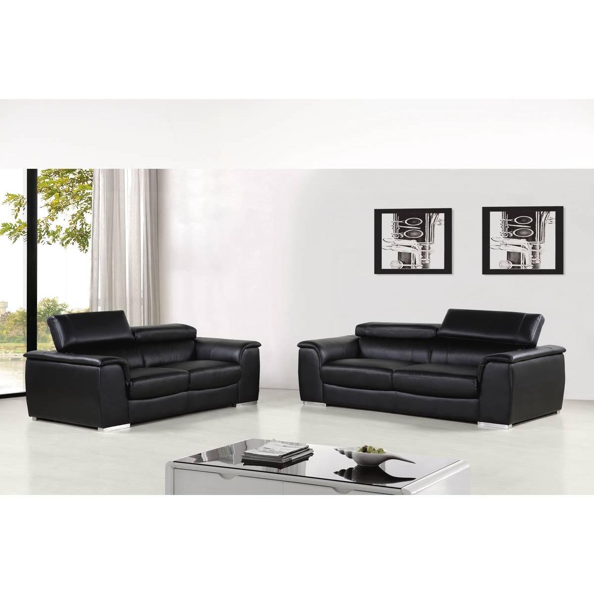 Habitat et Jardin Canapé fixe en cuir reconstitué et PVC  Bari  - 210 x 96 x 72 cm - 3 places - Noir