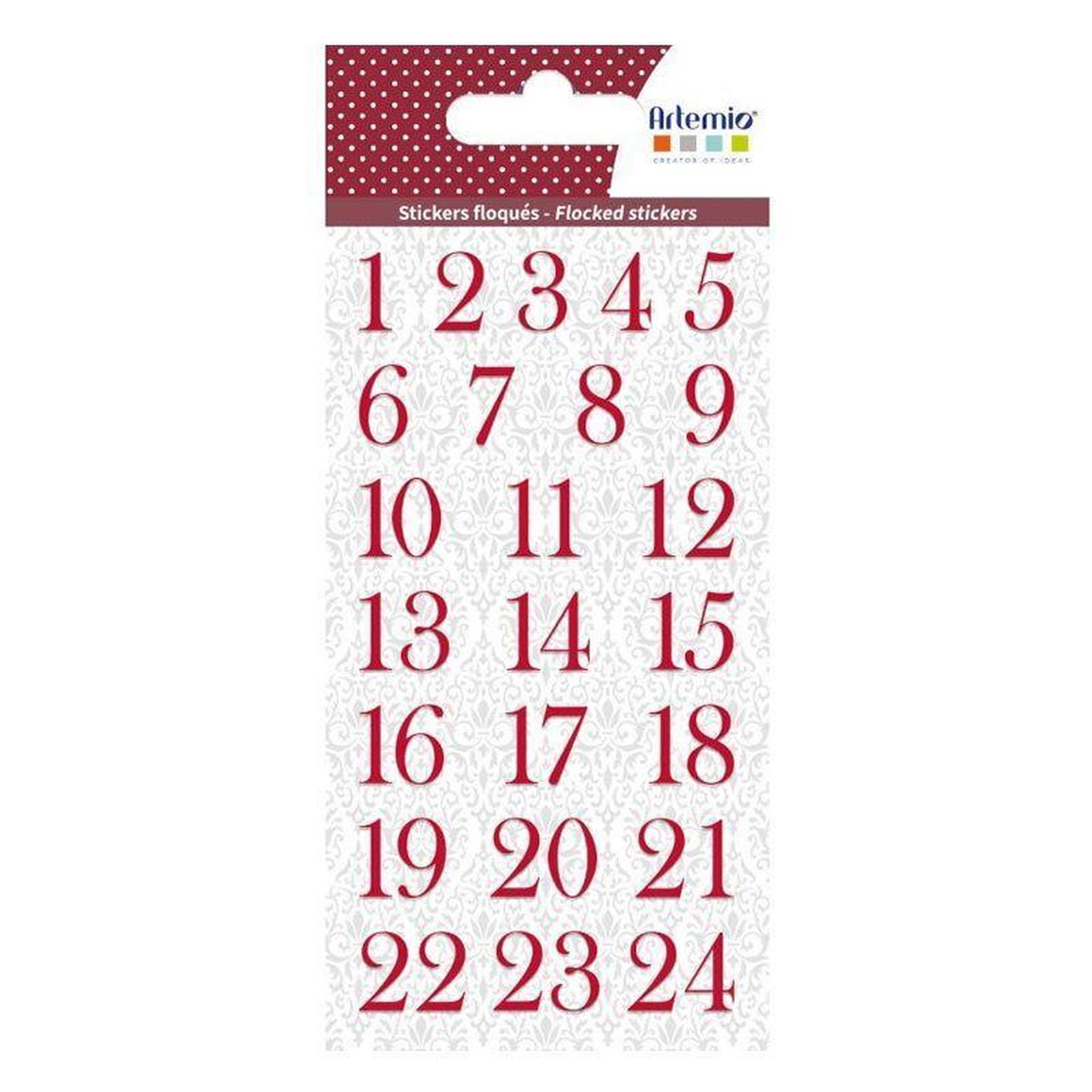 Voir la diapositive 1 : Artemio Autocollants chiffres floqués rouges pour Calendrier de l'Avent - Barok