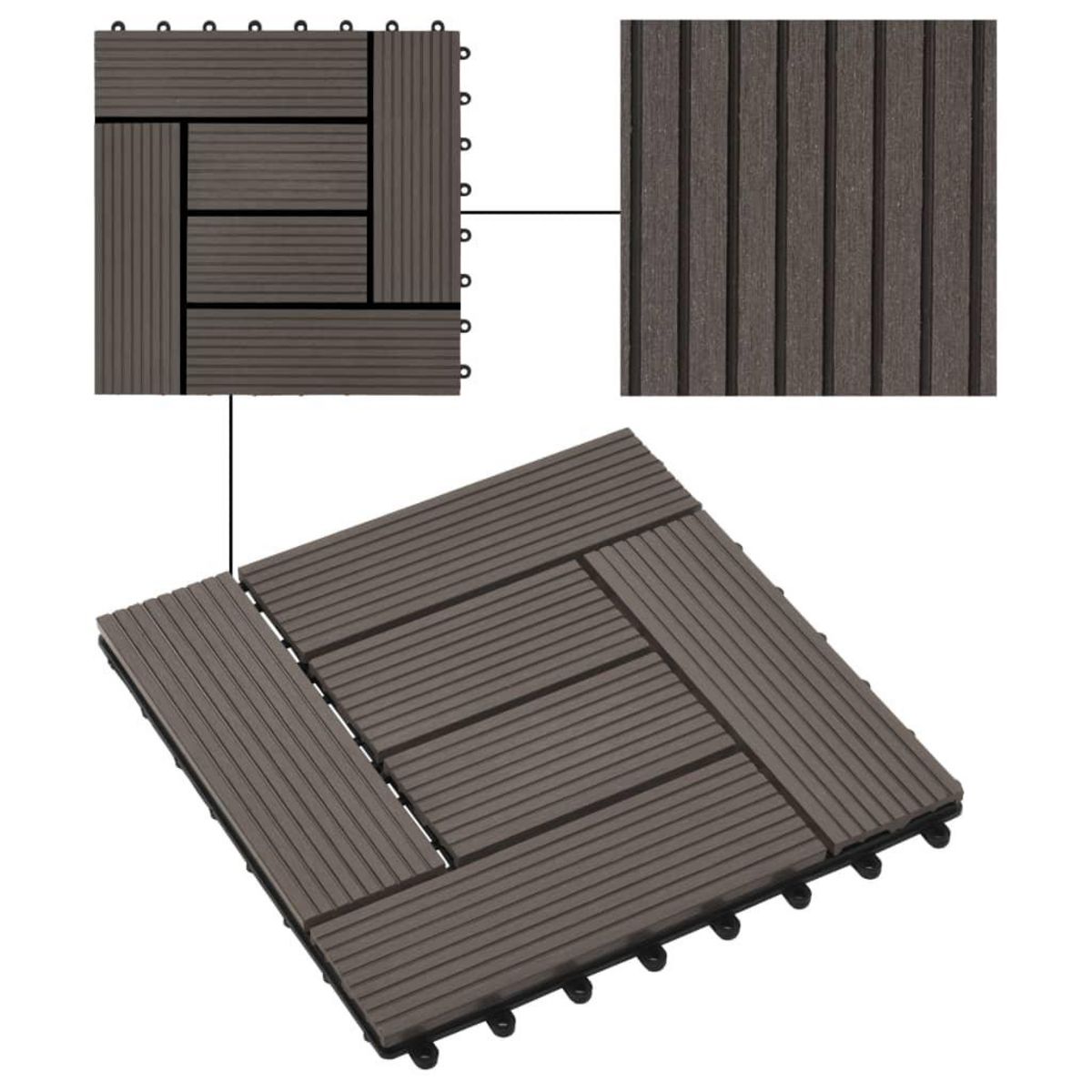 VIDAXL Carreaux de terrasse 22 pcs 30 x 30 cm 2 m^2 WPC Marron fonce
