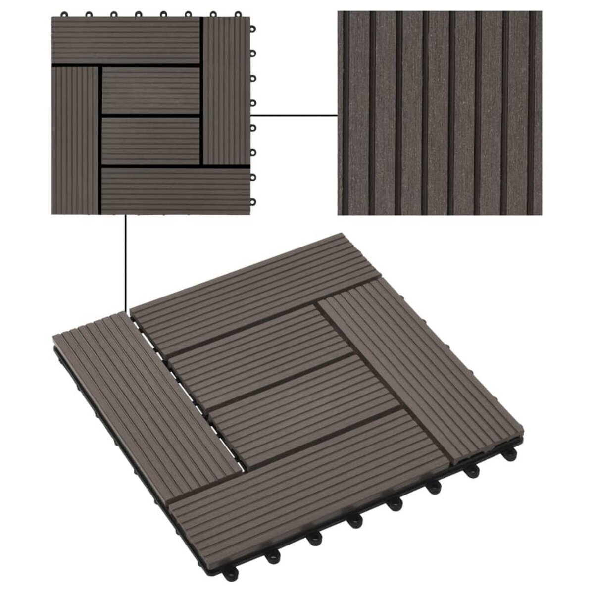 VIDAXL Carreaux de terrasse 22 pcs 30 x 30 cm 2 m^2 WPC Marron fonce