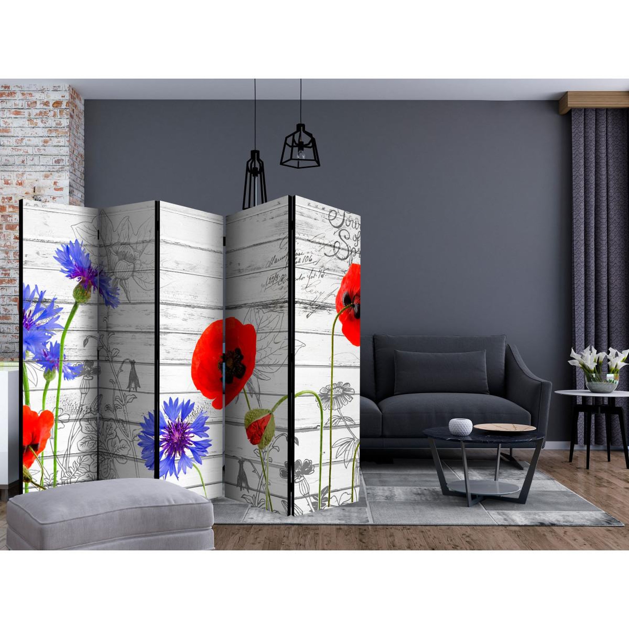 Voir la diapositive 2 : Paris Prix Paravent 5 volets  wildflowers  172x225cm
