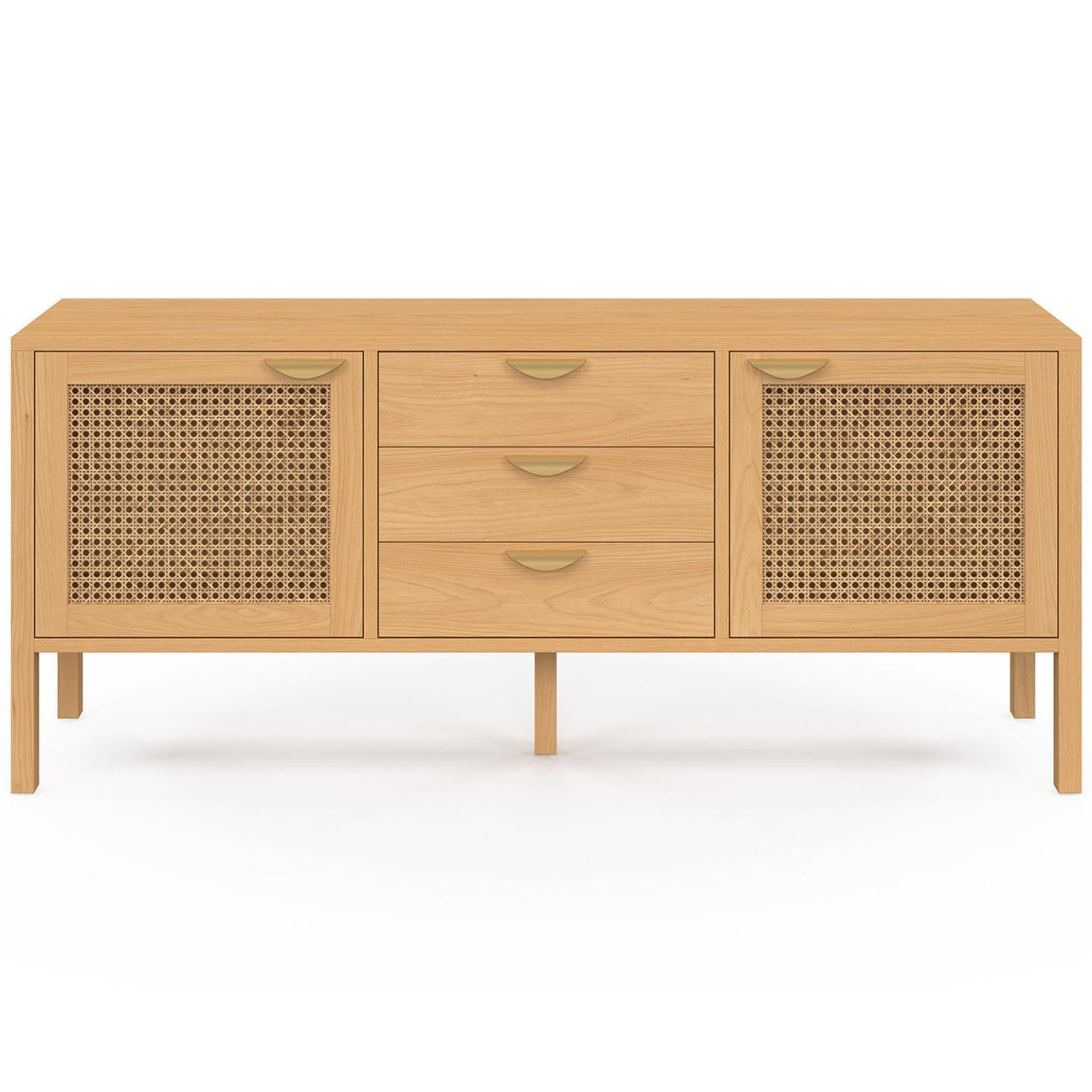 Voir la diapositive 3 : ID MARKET Buffet bas 140 cm edhen 2 portes et 3 tiroirs bois et cannage