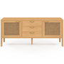 Voir la diapositive 3 : ID MARKET Buffet bas 140 cm EDHEN 2 portes et 3 tiroirs bois et cannage