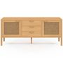 Voir la diapositive 3 : ID MARKET Buffet bas 140 cm EDHEN 2 portes et 3 tiroirs bois et cannage