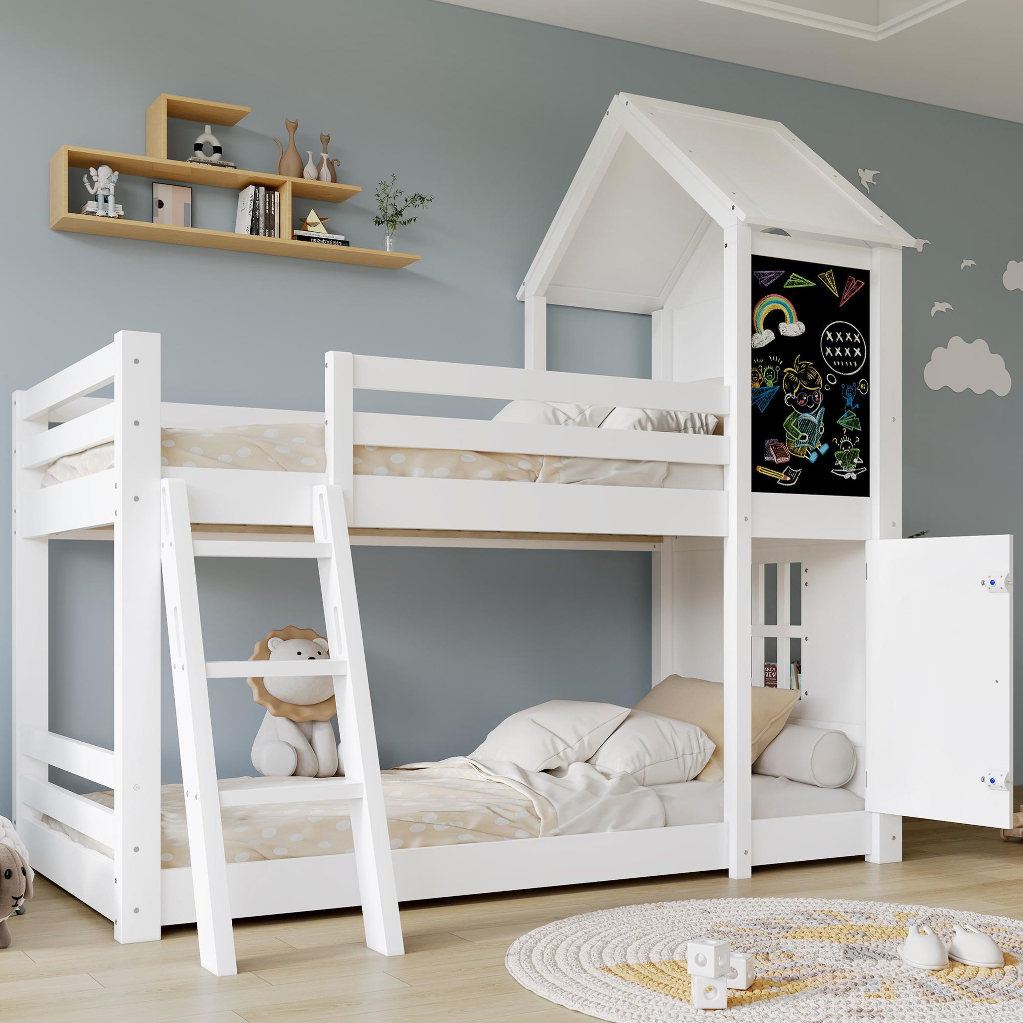 Voir la diapositive 4 : MERAX Lit superposé 90x200 cm coloris blanc pin
