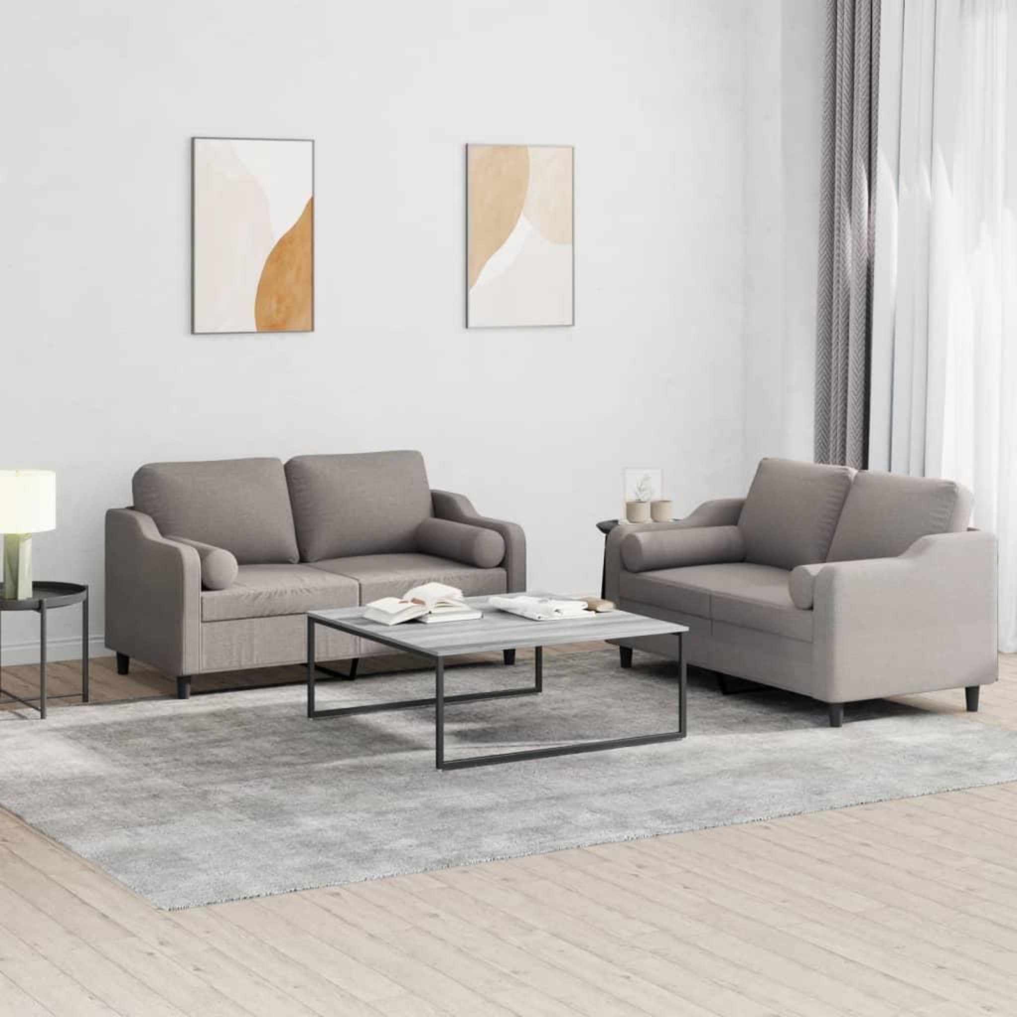 VIDAXL Ensemble de canapes 2 pcs avec coussins taupe tissu