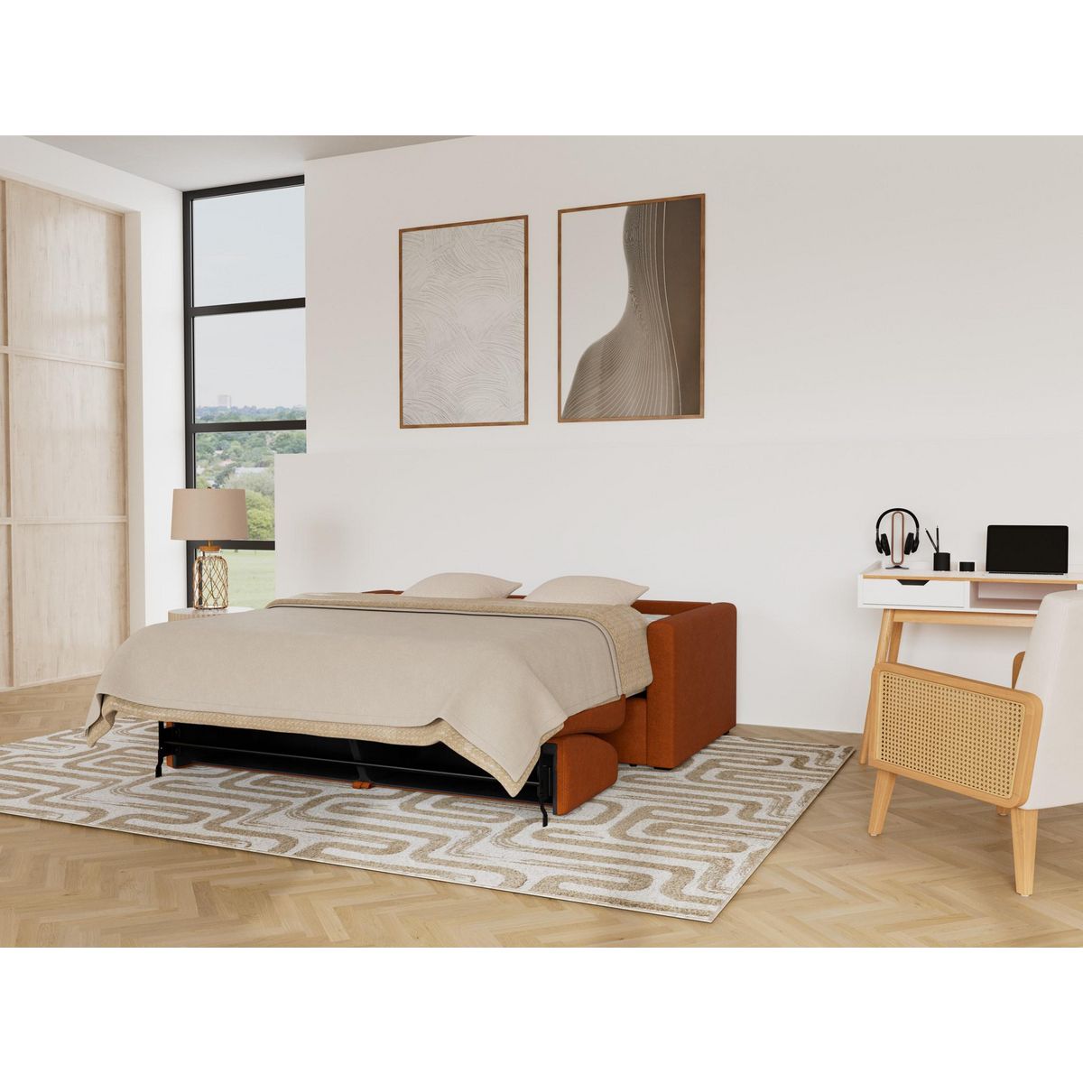 BEST MOBILIER Julia - canapé 3 places convertible express couchage quotidien 140 cm matelas 18 cm en tissu