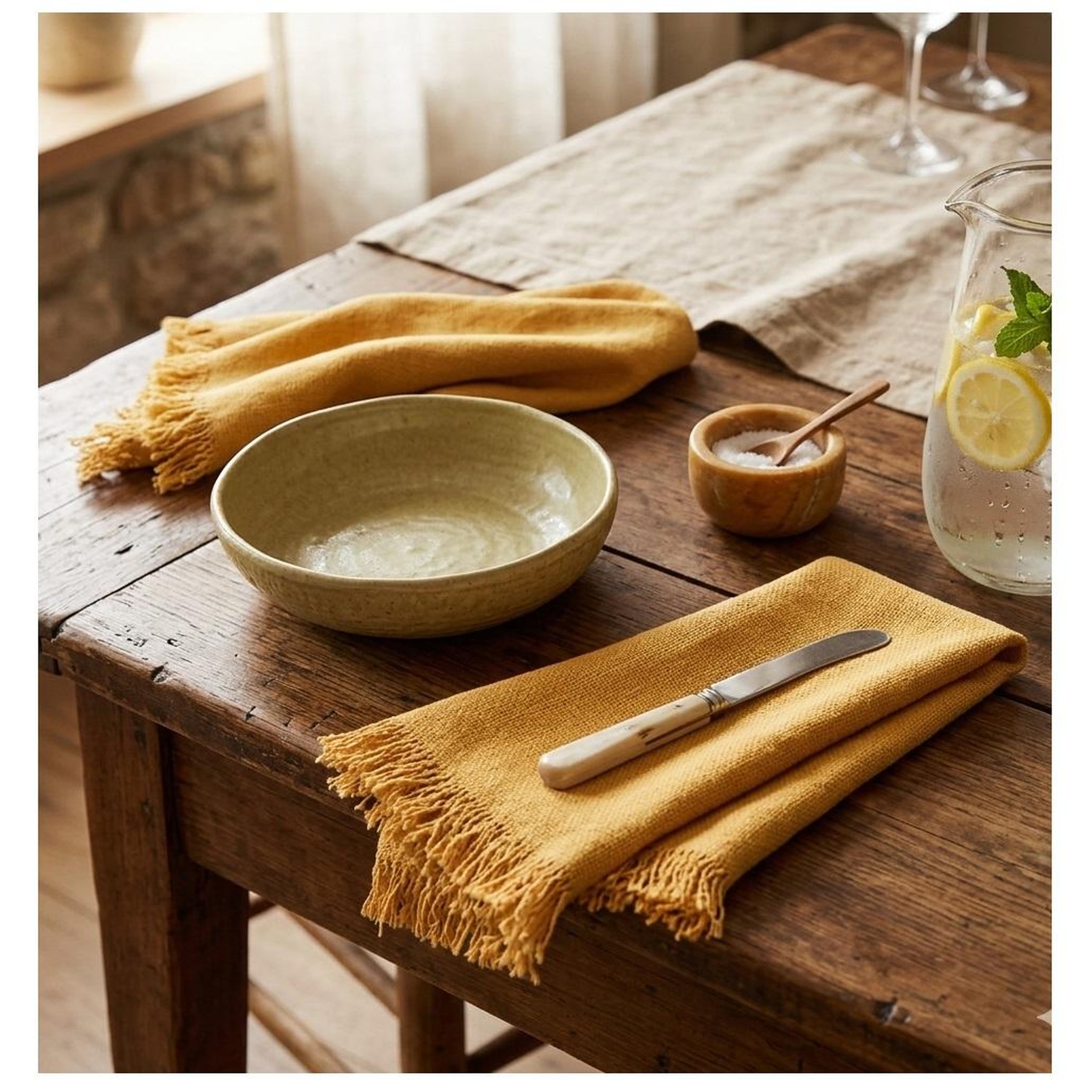 Voir la diapositive 3 : Eden 2 serviettes de tables a franges en coton