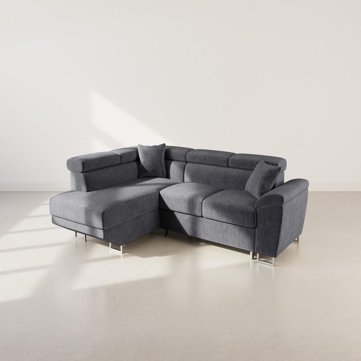 BEST MOBILIER Baoji - canapé d'angle gauche 5 places convertible avec têtières et coffre en velours côtelé