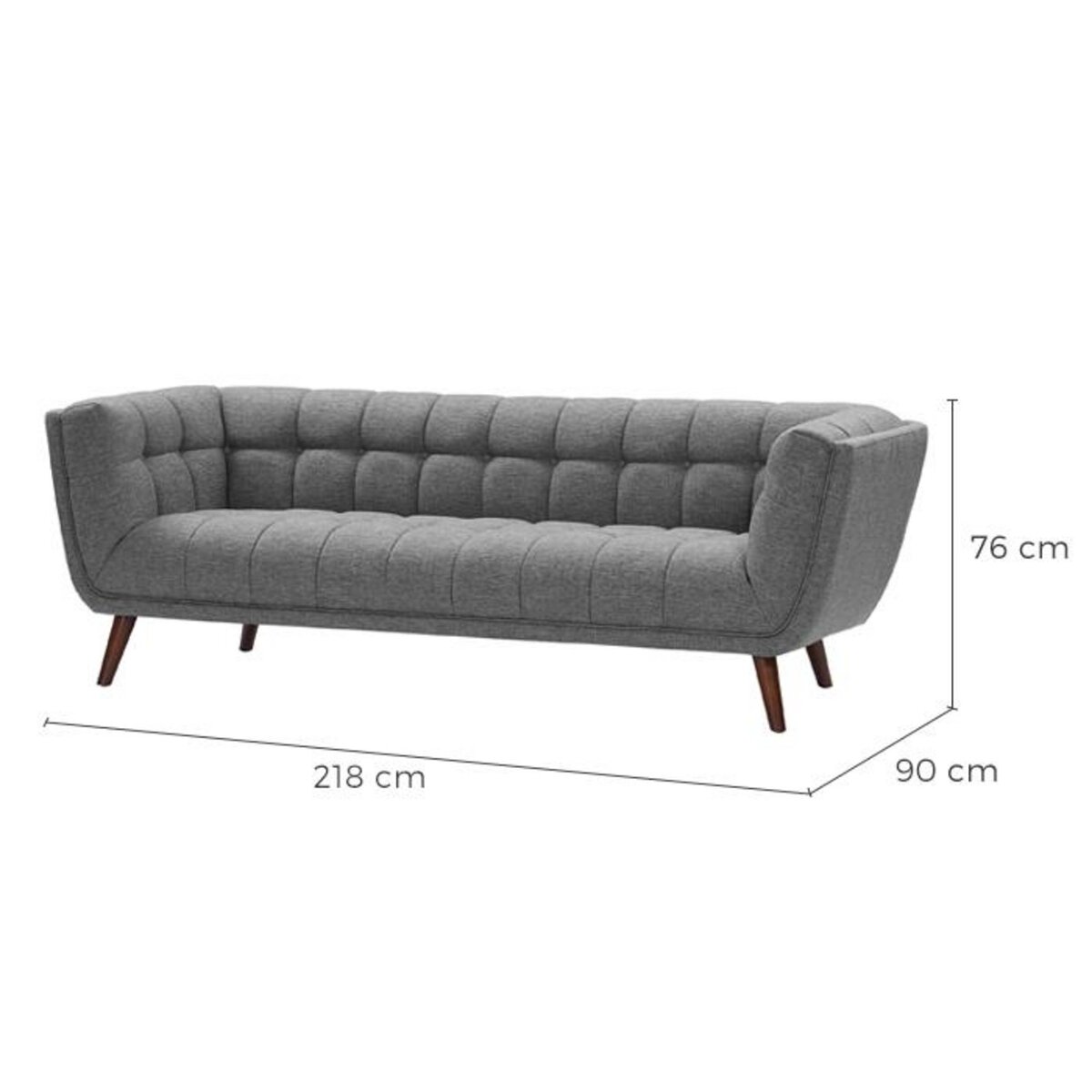 Rendez vous déco Canapé 3 places capitonné en tissu gris - Carmen