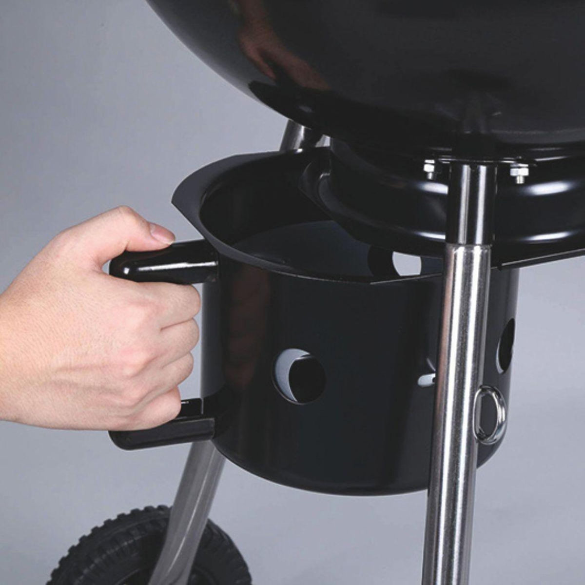 INTEC Barbecue à Charbon de Bois sur Trépied Ø57cm Grille Cuisson & Couvercle Thermostat Bac à cendres Barbecue rond 2 roues INTEC