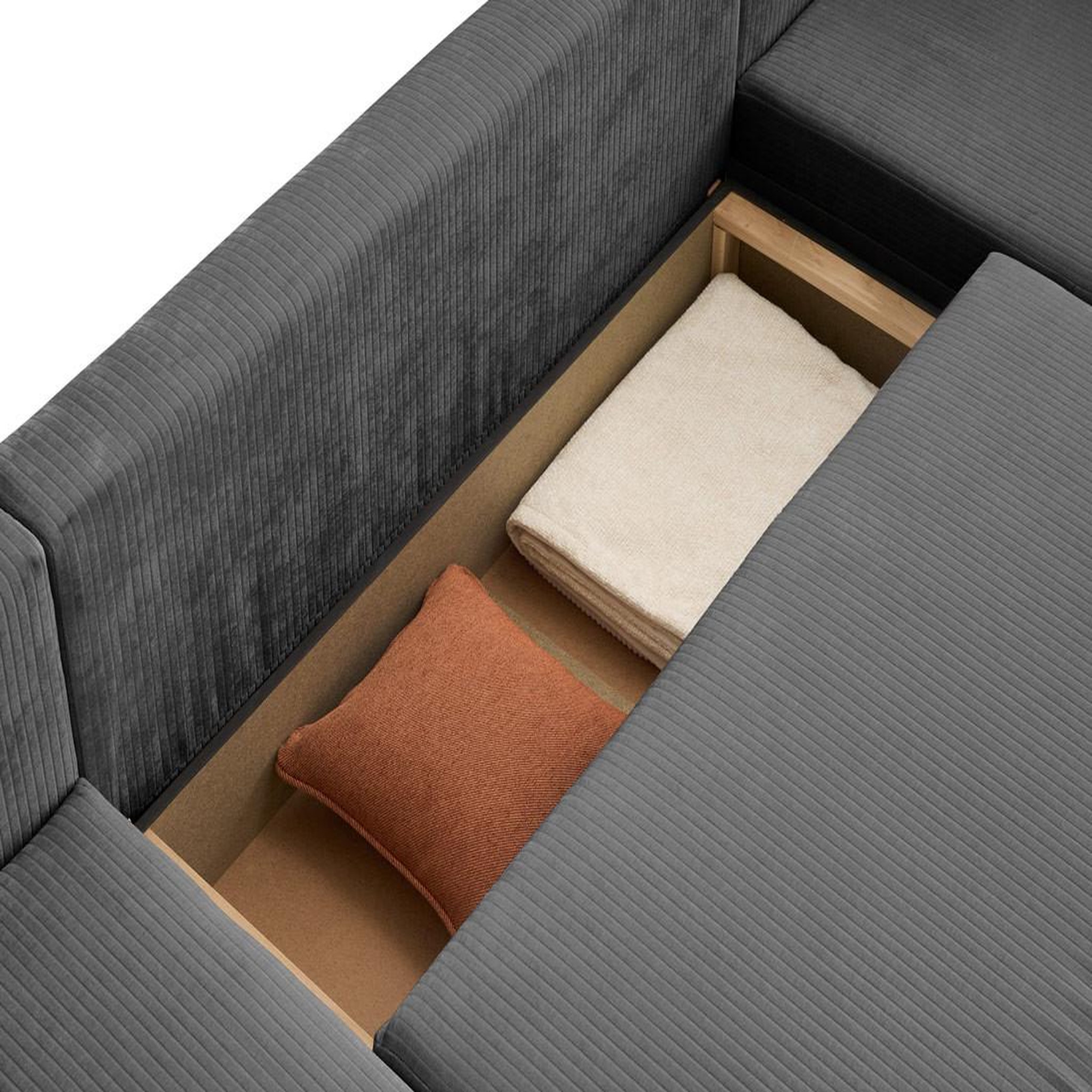 Voir la diapositive 4 : BEST MOBILIER Topaze - canapé panoramique en u - 7 places - convertible avec coffre - en velours côtelé plat