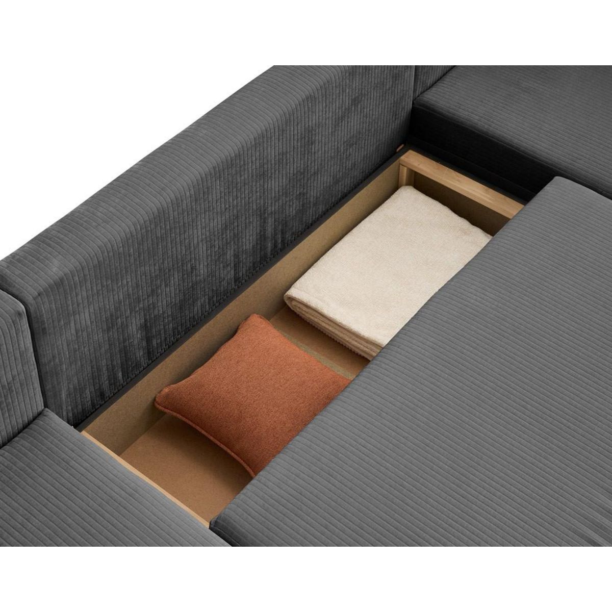 BEST MOBILIER Topaze - canapé panoramique en u - 7 places - convertible avec coffre - en velours côtelé plat