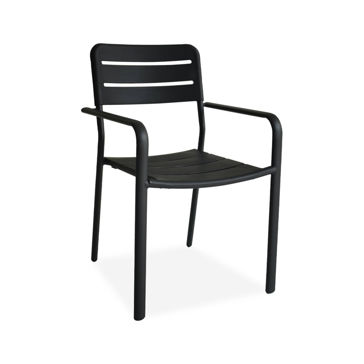 SWEEEK Table de jardin plateau effet bois structure acier 180 cm avec 6 fauteuils en acier incluses