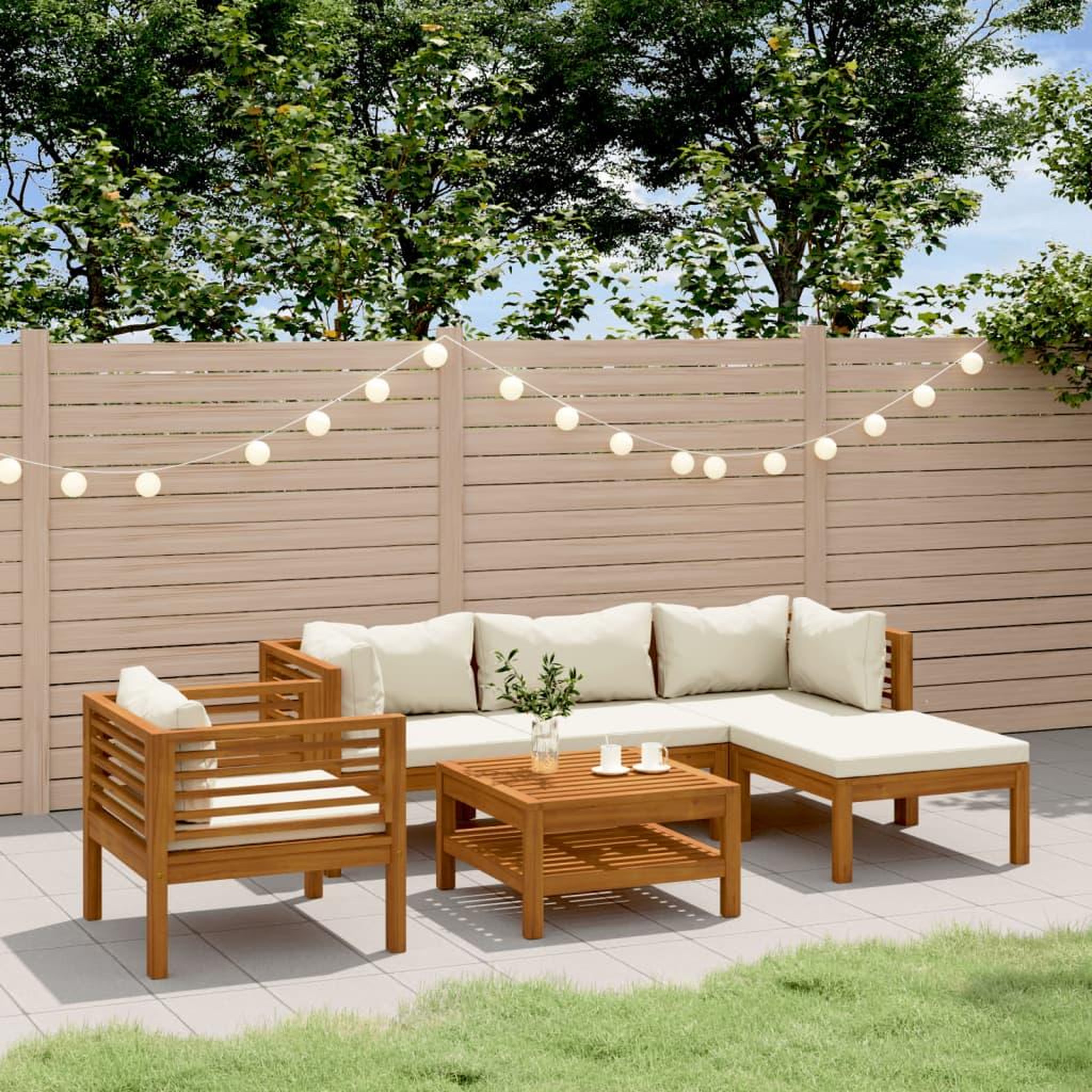 Voir la diapositive 1 : VIDAXL Salon de jardin 6 pcs avec coussin creme Bois d'acacia solide