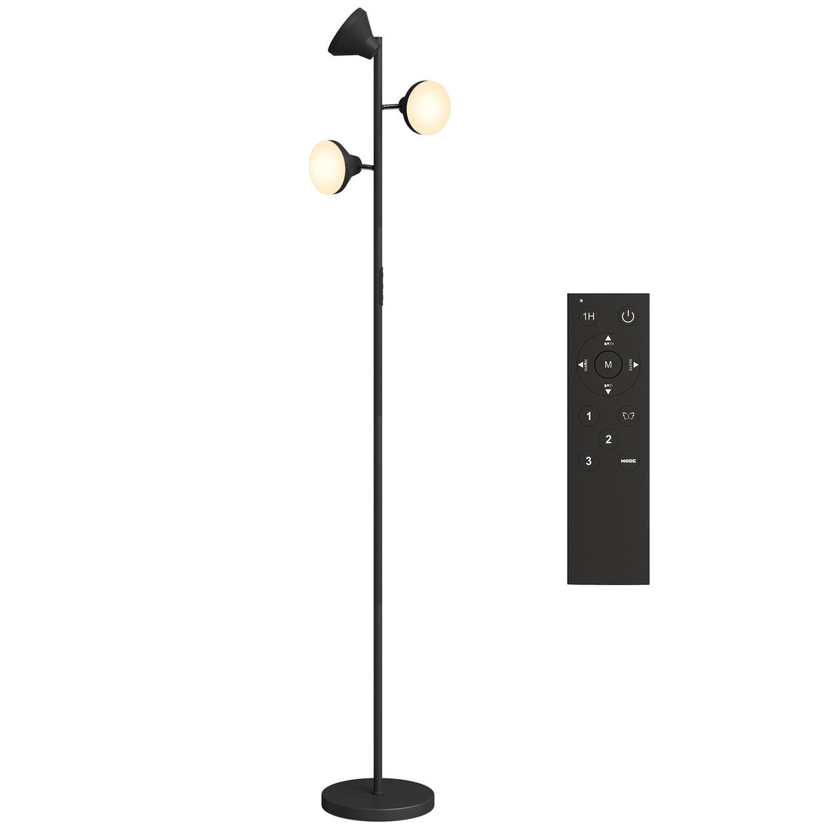 HOMCOM Lampadaire LED RGB 36W 3 têtes rotatives 2700K-6000K 4150 lm intensité variable télécommande