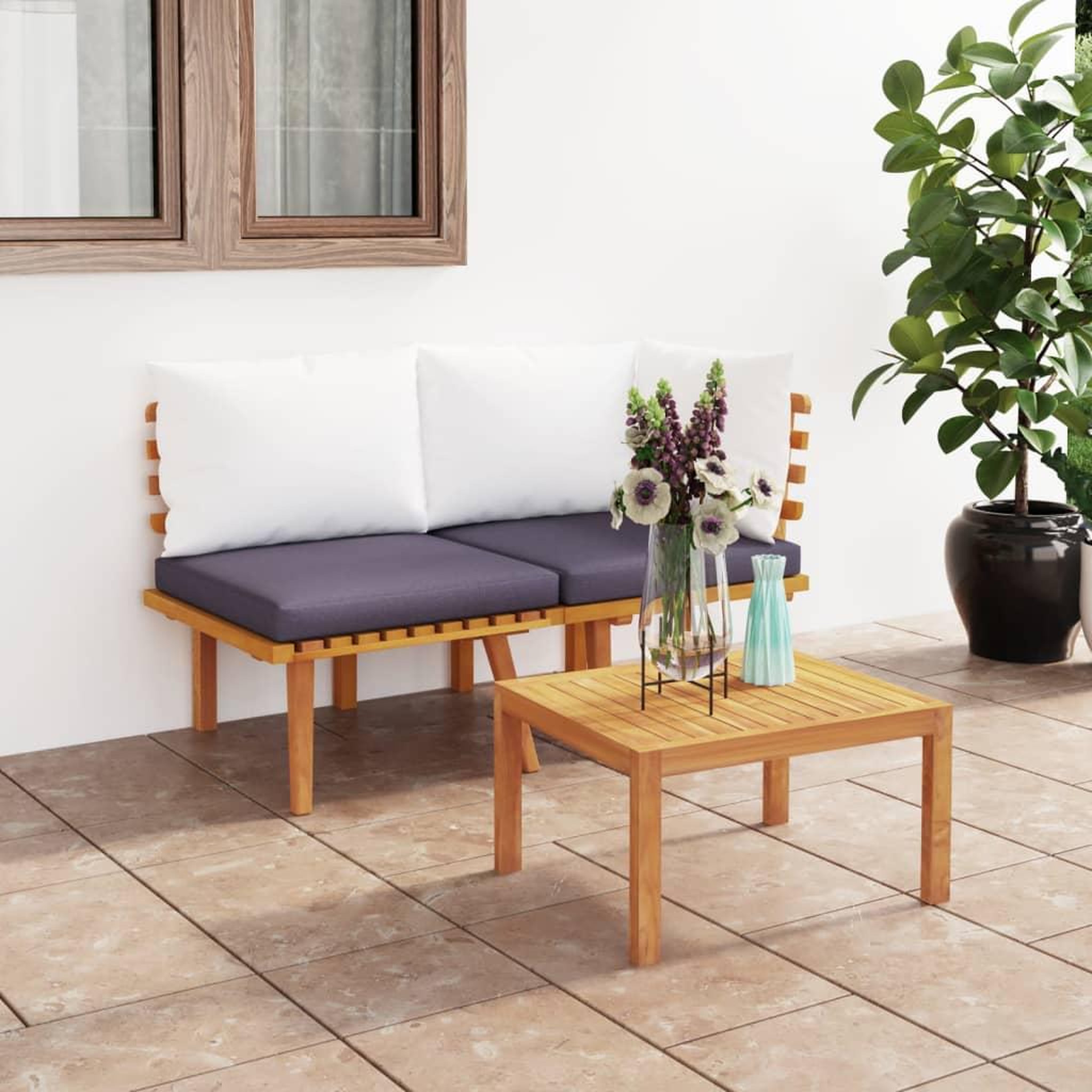 Voir la diapositive 1 : VIDAXL Salon de jardin 2 pcs avec coussins Bois d'acacia solide