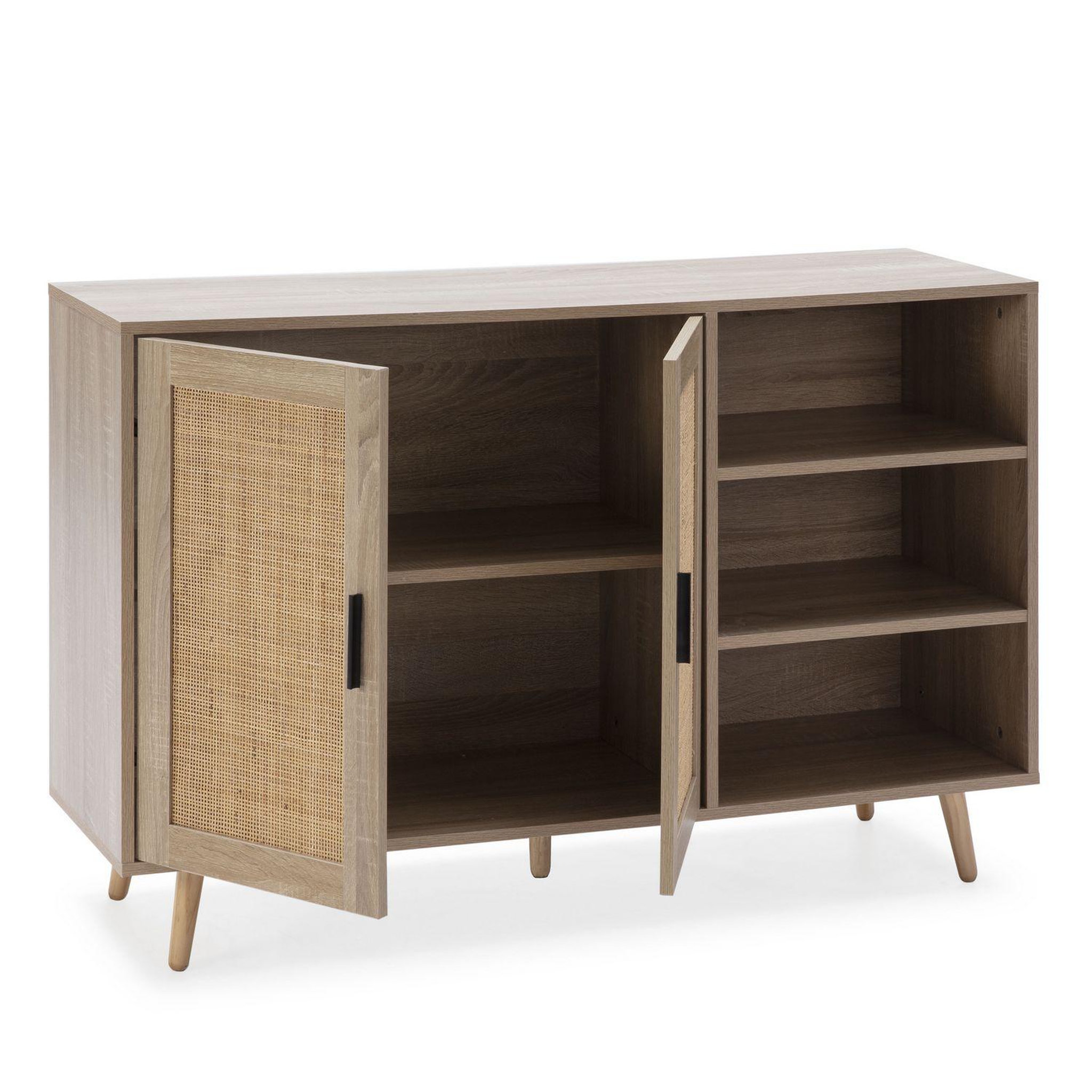 Voir la diapositive 2 : VS VENTA-STOCK Buffet Dalia 2 portes et 3 niches couleur chêne, 120 cm longueur