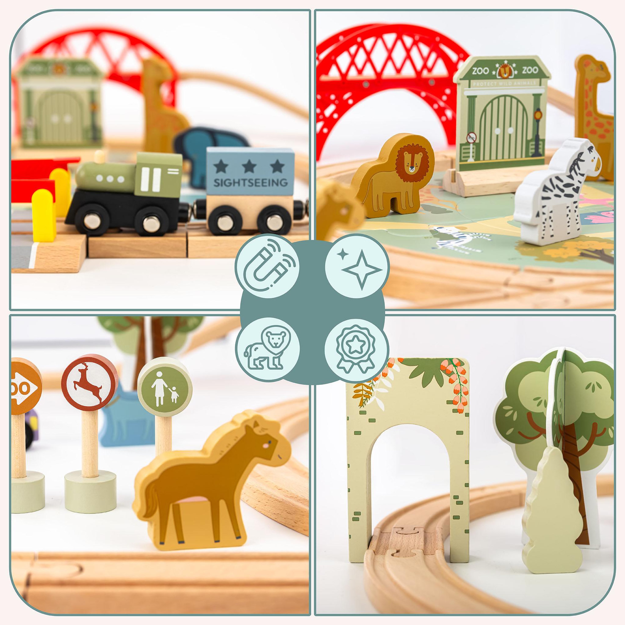 Voir la diapositive 2 : MAMABRUM Circuit Train Bois Enfant Mamabrum Rail Zoo Safari Puzzle 106x55 cm Jouet 3 Ans