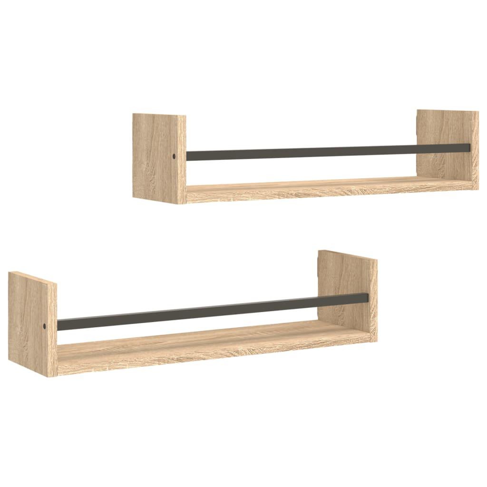 Voir la diapositive 2 : VIDAXL Etageres murales avec barres 2 pcs chene sonoma 60x16x14 cm