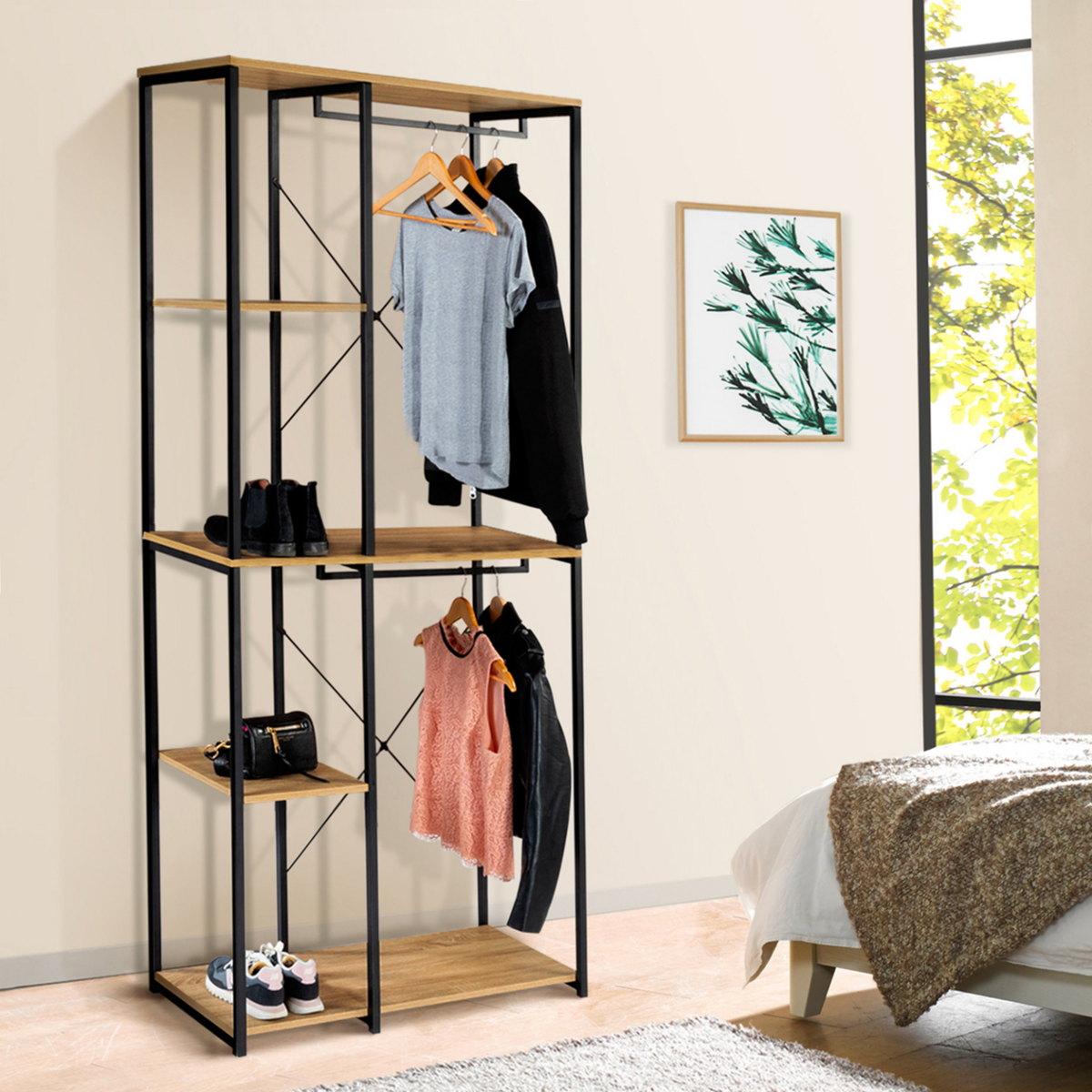 ID MARKET Dressing double penderie étagères L. 90 cm DETROIT design industriel