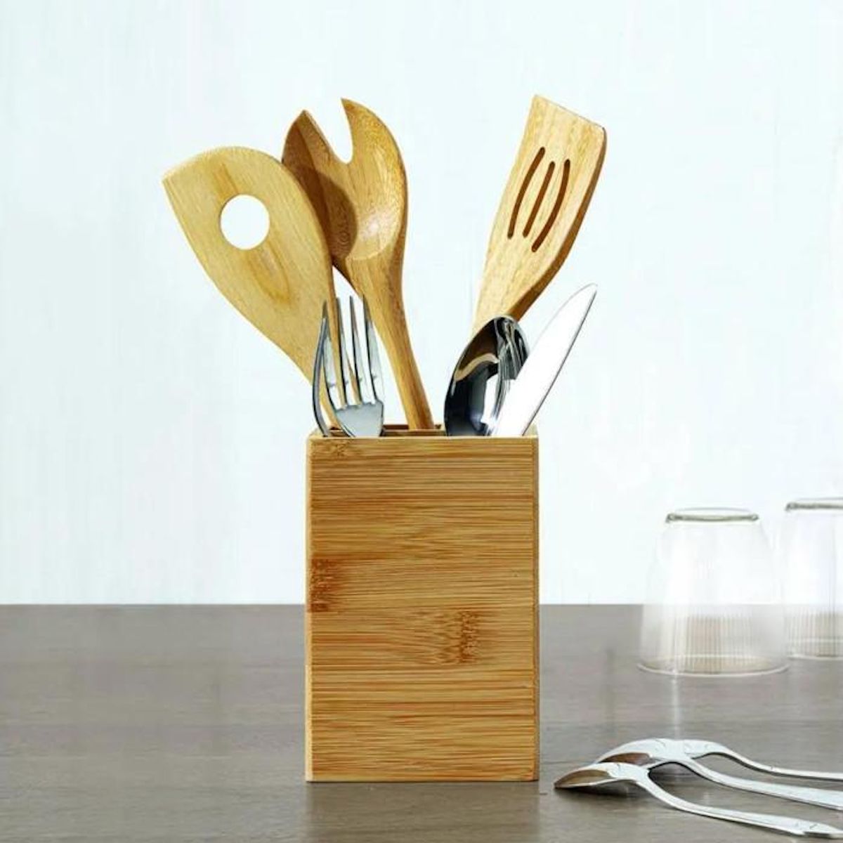 FIVE Pot à Ustensiles Carré  Bambou  15cm Naturel