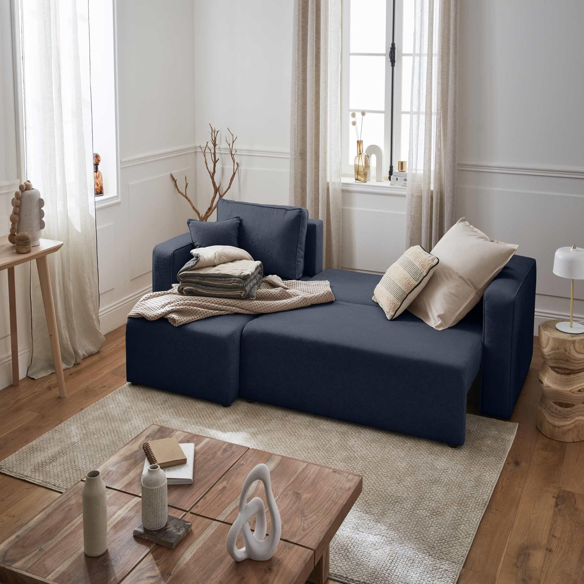 Voir la diapositive 2 : BEST MOBILIER Topaze - canapé d'angle réversible - 4 places - convertible avec coffre - en tissu