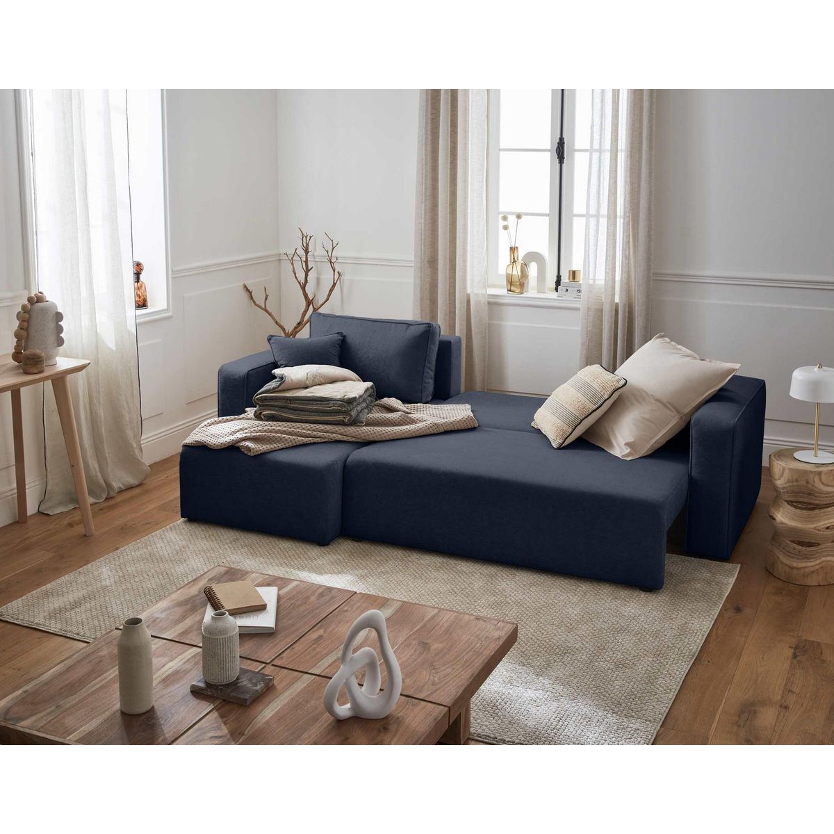 BEST MOBILIER Topaze - canapé d'angle réversible - 4 places - convertible avec coffre - en tissu