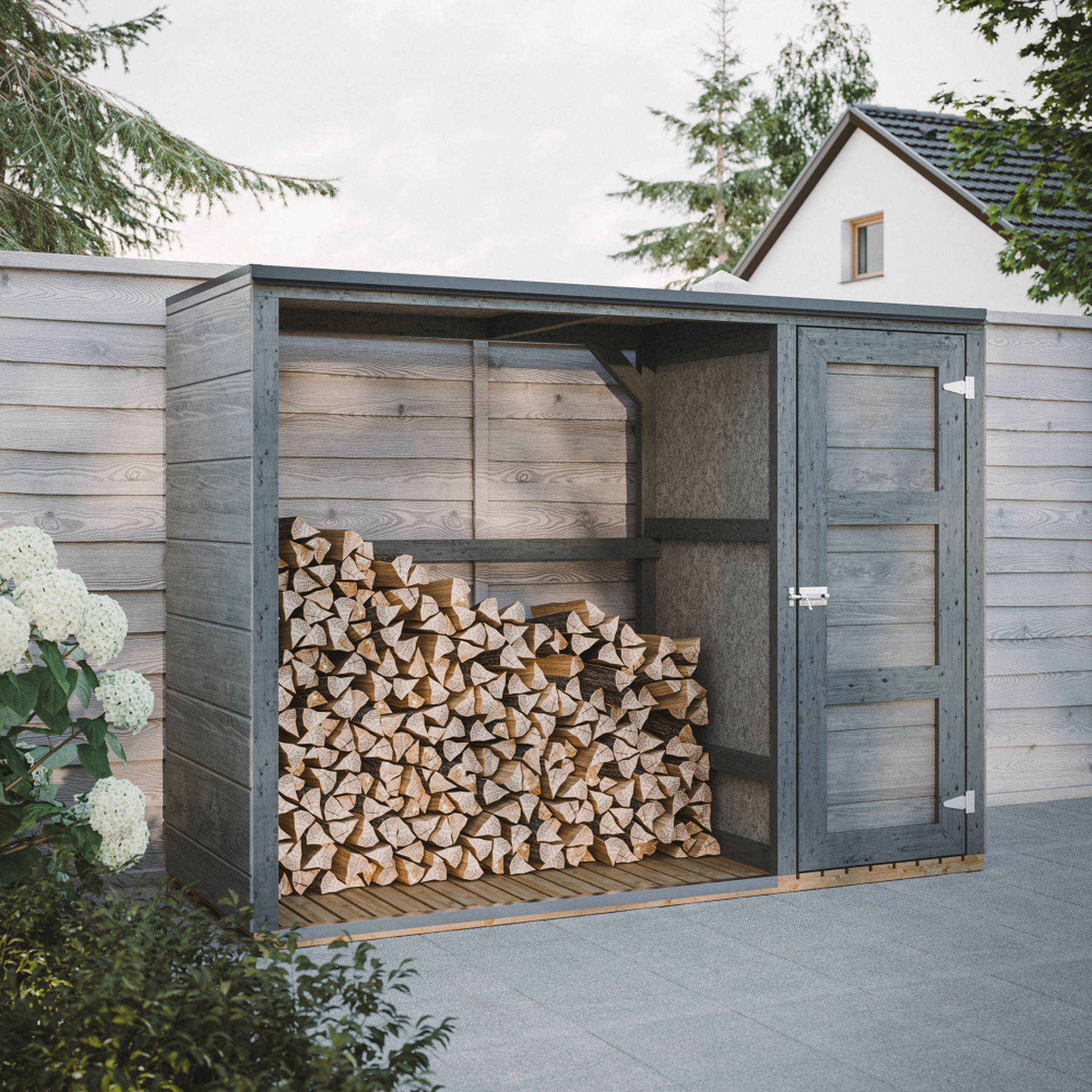 Voir la diapositive 4 : TIMBELA Abri à bûches extérieur avec rangement latéral pour les outils - 1,09 m² + 0.53 m² M981