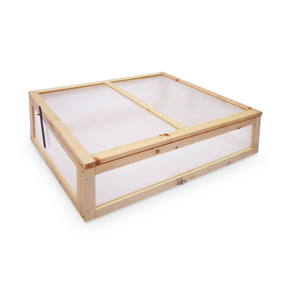 SWEEEK Potager en bois sur pieds et serre en polycarbonate amovible. ERABLE. 2 en 1. avec étagère et géotextile. 80 x 60 x 109 cm