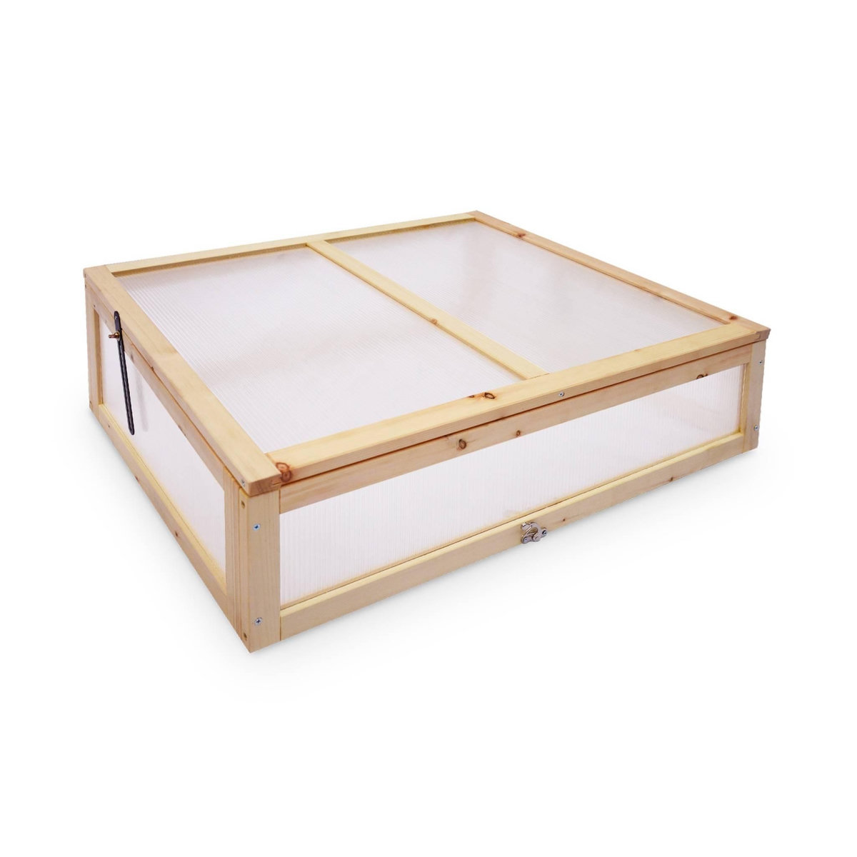 SWEEEK Potager en bois sur pieds et serre en polycarbonate amovible. ERABLE. 2 en 1. avec étagère et géotextile. 80 x 60 x 109 cm