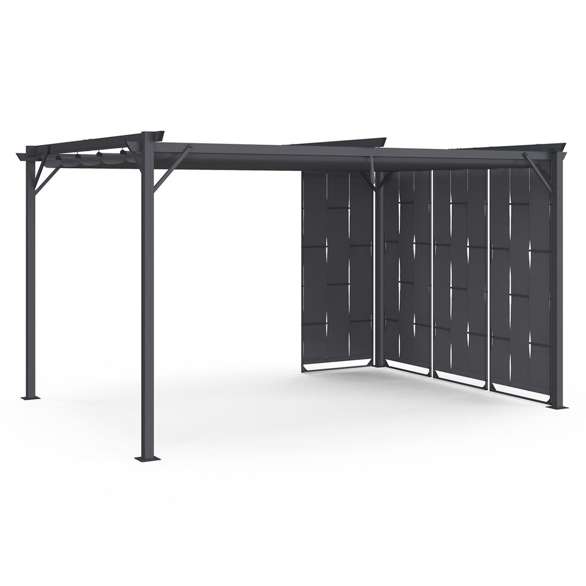 ID MARKET Pergola persienne 3x4 M gris anthracite avec toit rétractable et 4 pans modulables