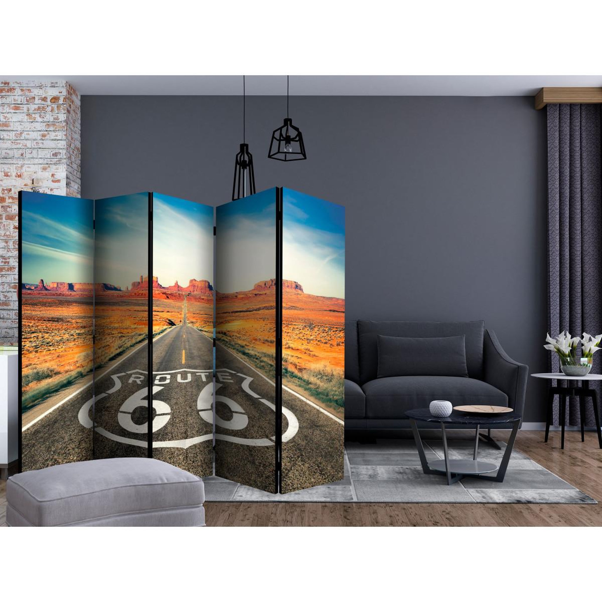 Voir la diapositive 2 : Paris Prix Paravent 5 volets  route 66  172x225cm
