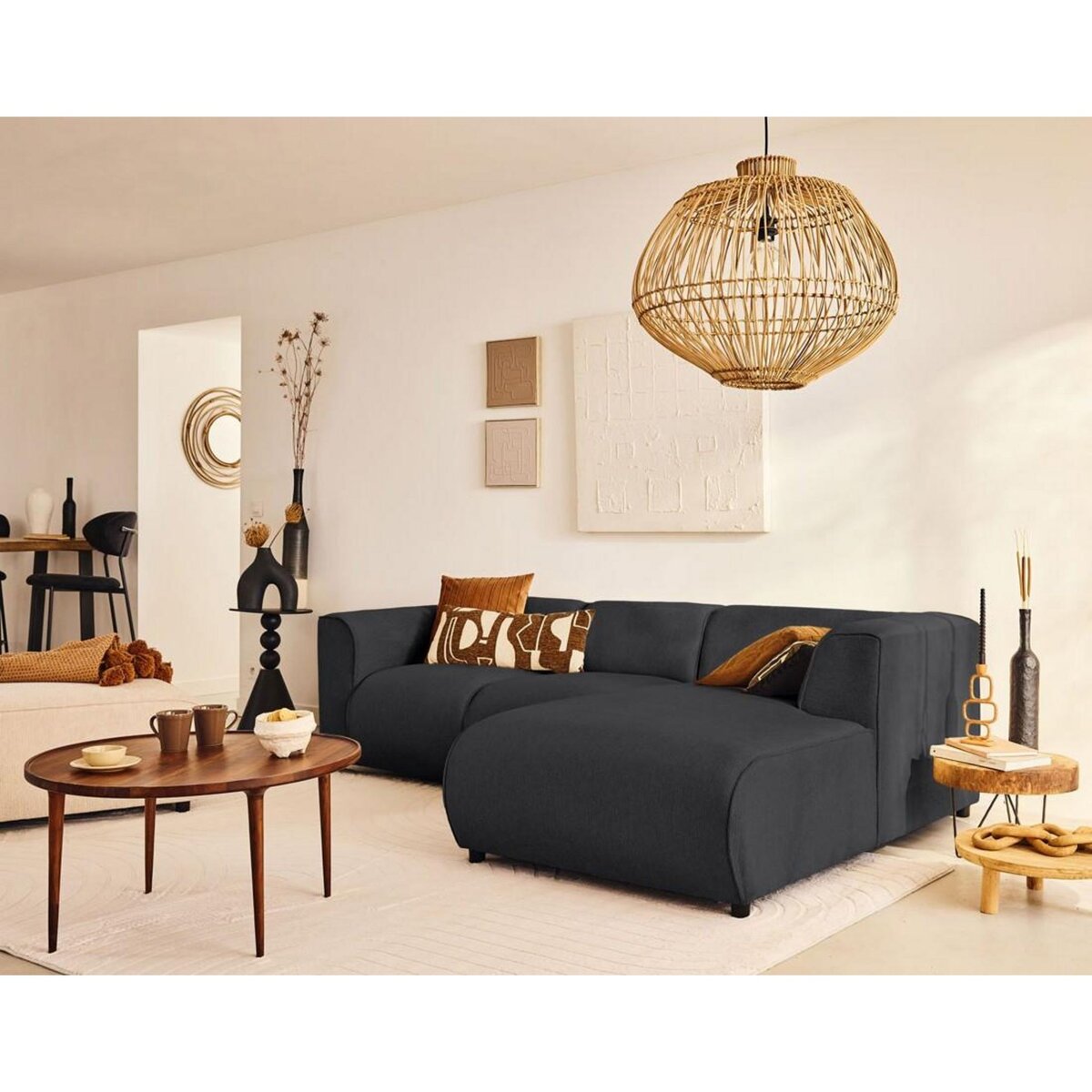 LISA DESIGN Suaro - canapé modulable d'angle droit 4 places en tissu texturé