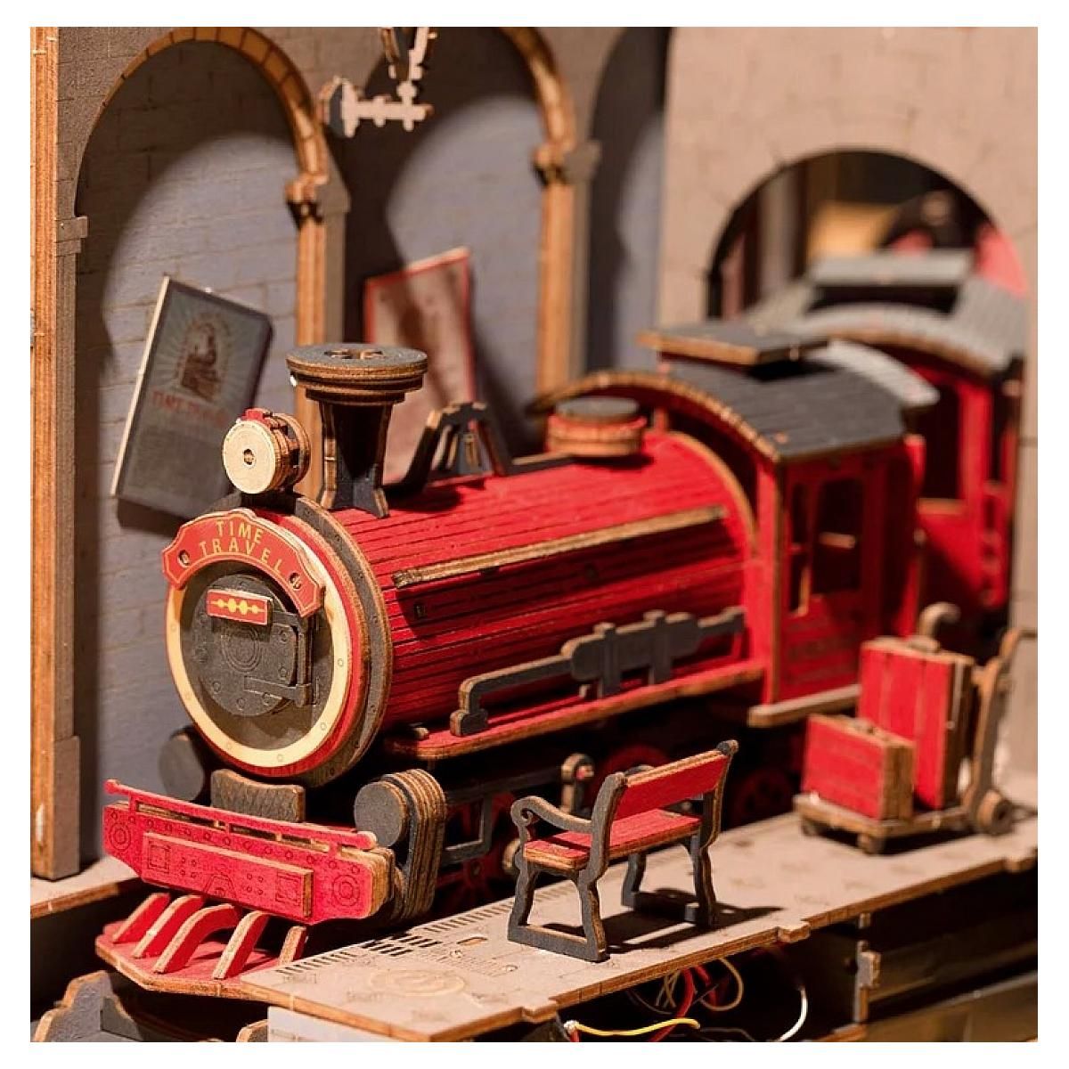 ROBOTIME Serre-Livre en Bois Time Travel avec Éclairage - Décoration Unique pour Livres