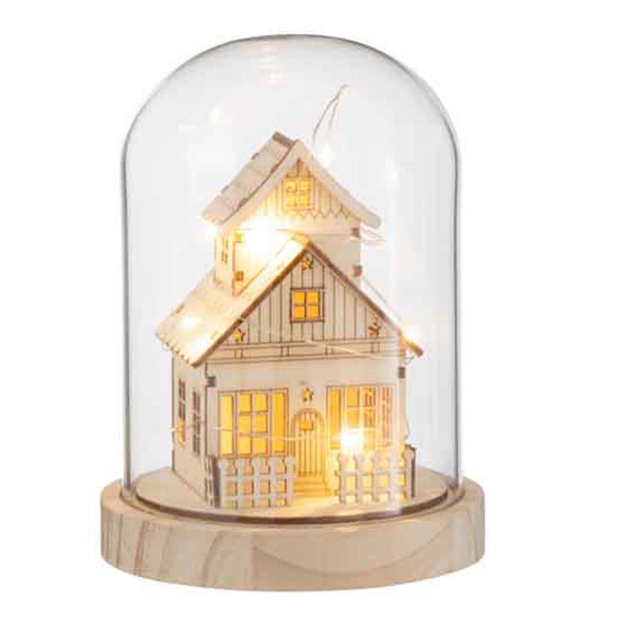 Voir la diapositive 2 : J-LINE Cloche déco led  maison d'hiver  18cm naturel