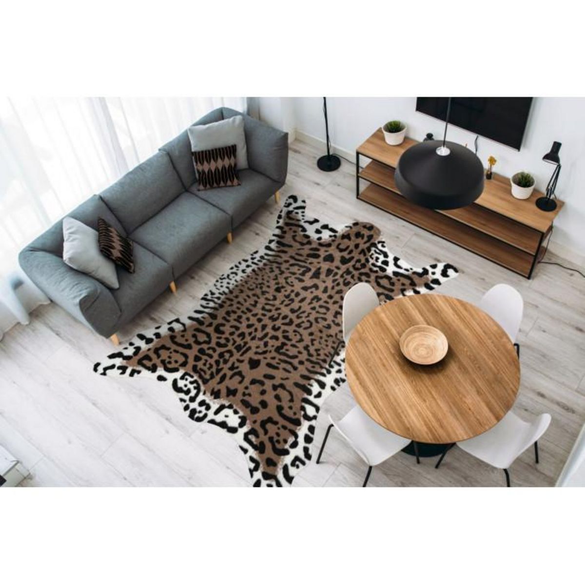 Paris Prix Tapis Imitation Peau de Léopard  Desert  160x230cm Marron & Blanc