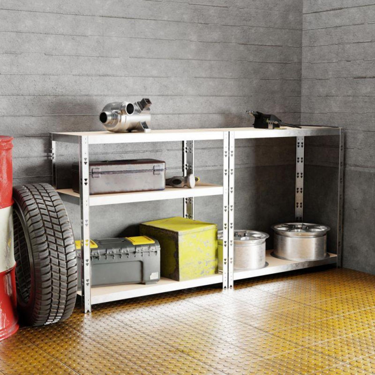 EUROSPEN Etagère de rangement modulable et polyvalente pour atelier, garage, cave... Charge Lourde max 875kg -180x90x40cm - Gris