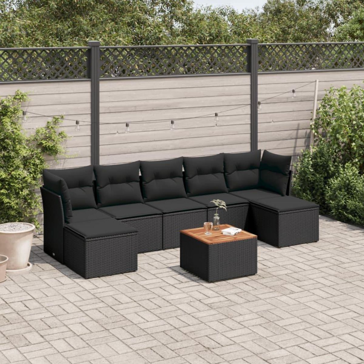 VIDAXL Salon de jardin 8 pcs avec coussins noir resine tressee